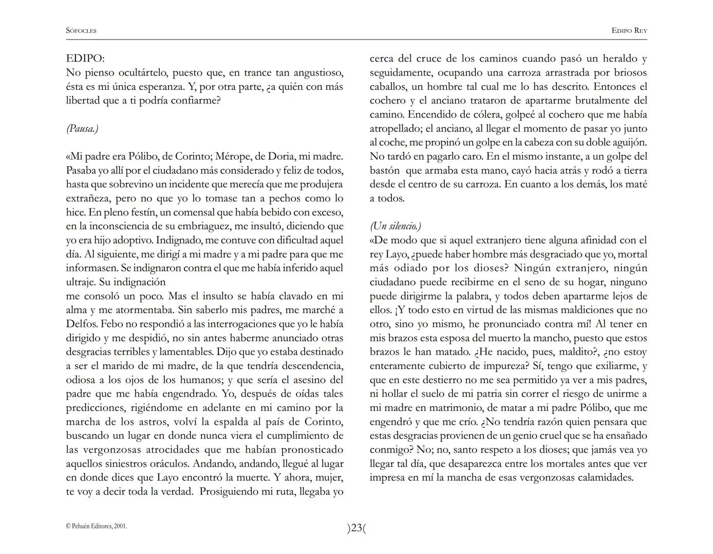 # Edipo Rey
Sófocles SOFOCLES
EDIPO REY
ARGUMENTO
Esta tragedia, considerada como la obra maestra del teatro antiguo, es una
leyenda de