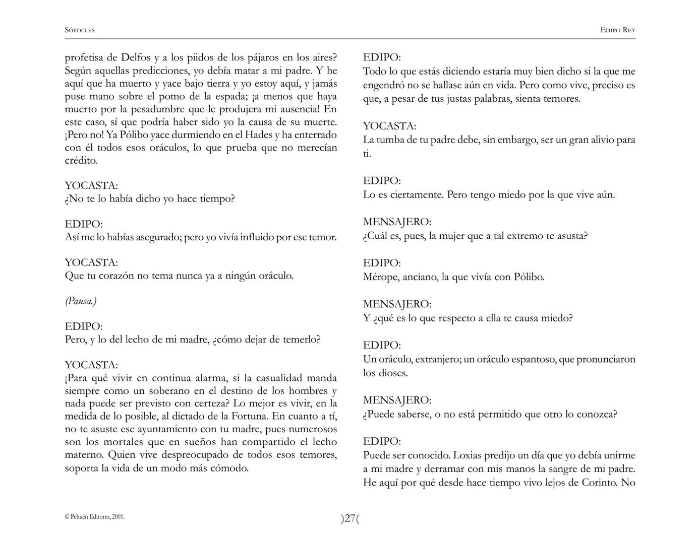 # Edipo Rey
Sófocles SOFOCLES
EDIPO REY
ARGUMENTO
Esta tragedia, considerada como la obra maestra del teatro antiguo, es una
leyenda de