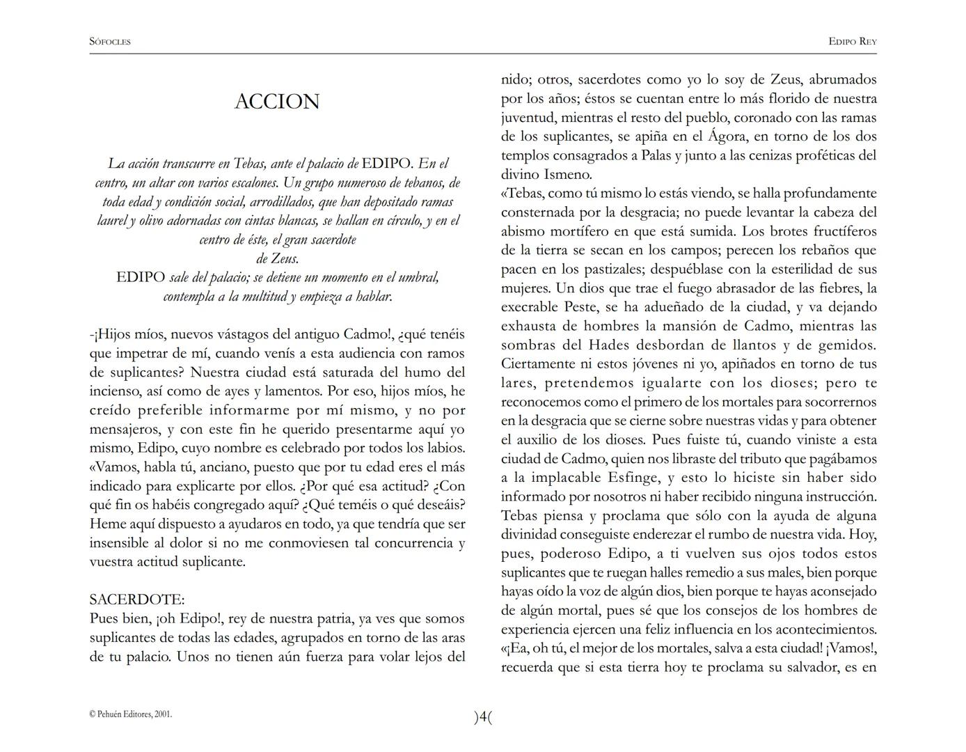# Edipo Rey
Sófocles SOFOCLES
EDIPO REY
ARGUMENTO
Esta tragedia, considerada como la obra maestra del teatro antiguo, es una
leyenda de
