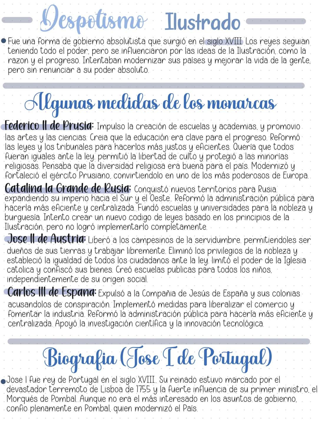 # Despotismo Ilustrado
• Fue una forma de gobierno absolutista que surgió en el siglo XVIII Los reyes seguian
teniendo todo el poder, pero