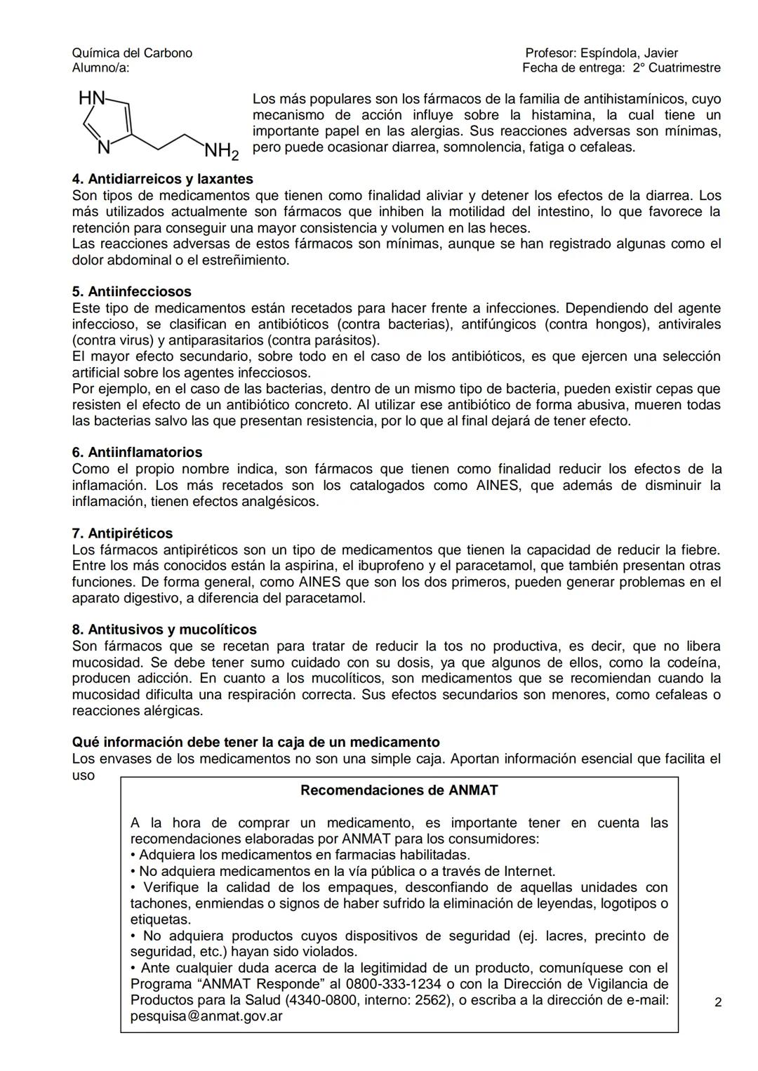 Química del Carbono
Alumno/a:
Profesor: Espíndola, Javier
Fecha de entrega: 2° Cuatrimestre
TRABAJO PRÁCTICO N° 7
QUÍMICA DEL CARBOΝΟ
(Esp