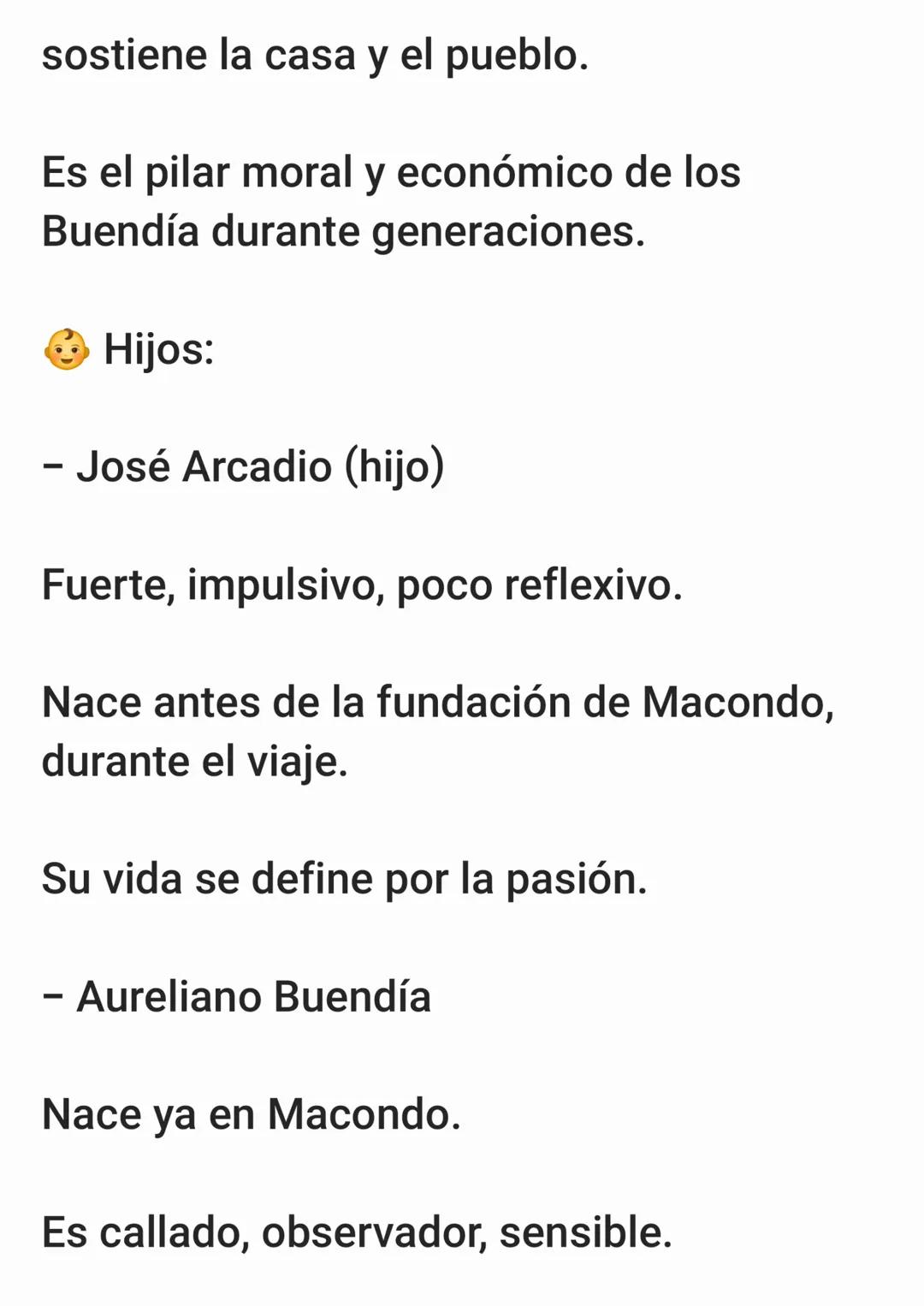 Primera generación: Los fundadores
José Arcadio Buendía (Cap. I)
Hombre curioso, inteligente y obsesivo,
fundador de Macondo junto con su
e