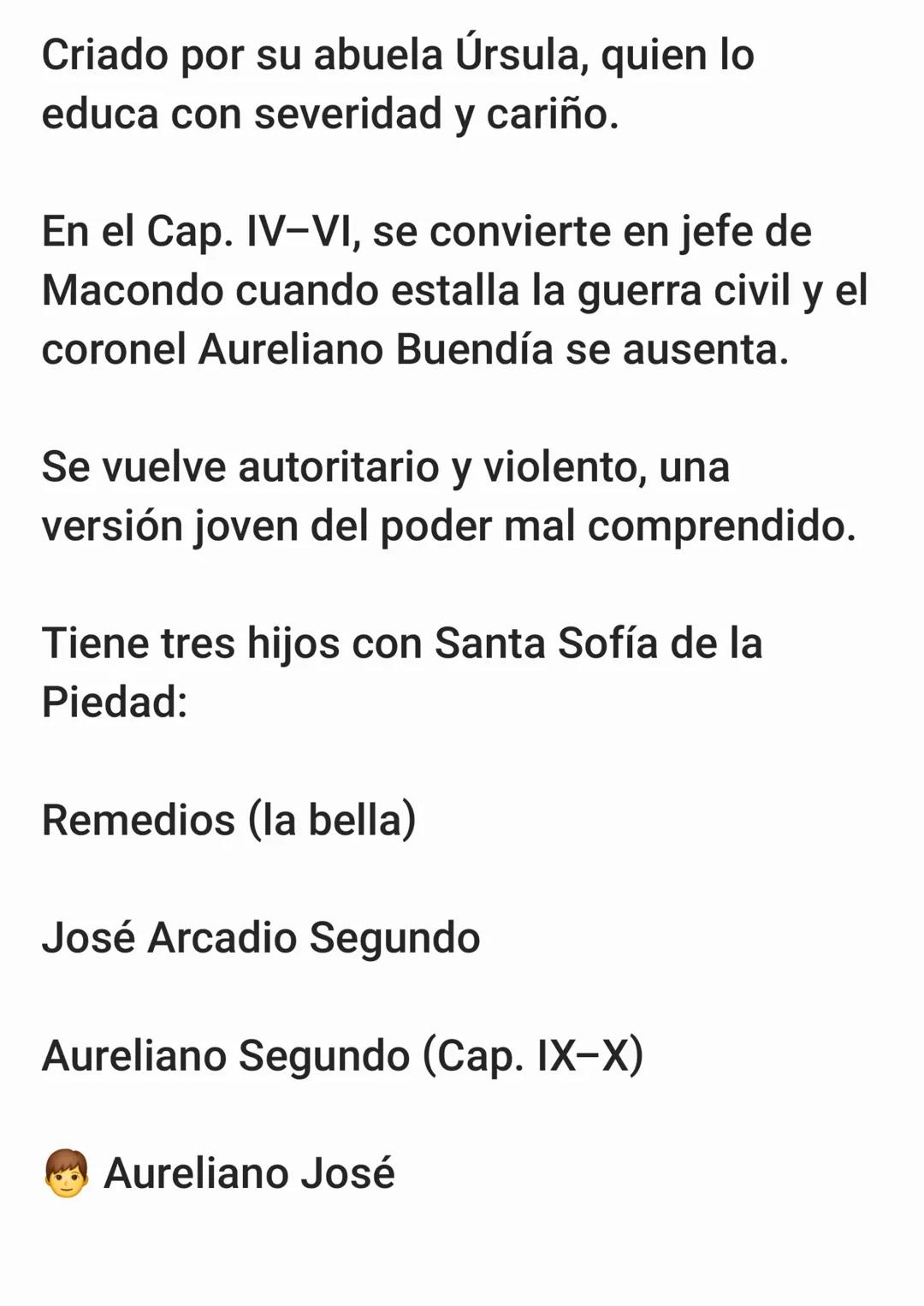 Primera generación: Los fundadores
José Arcadio Buendía (Cap. I)
Hombre curioso, inteligente y obsesivo,
fundador de Macondo junto con su
e