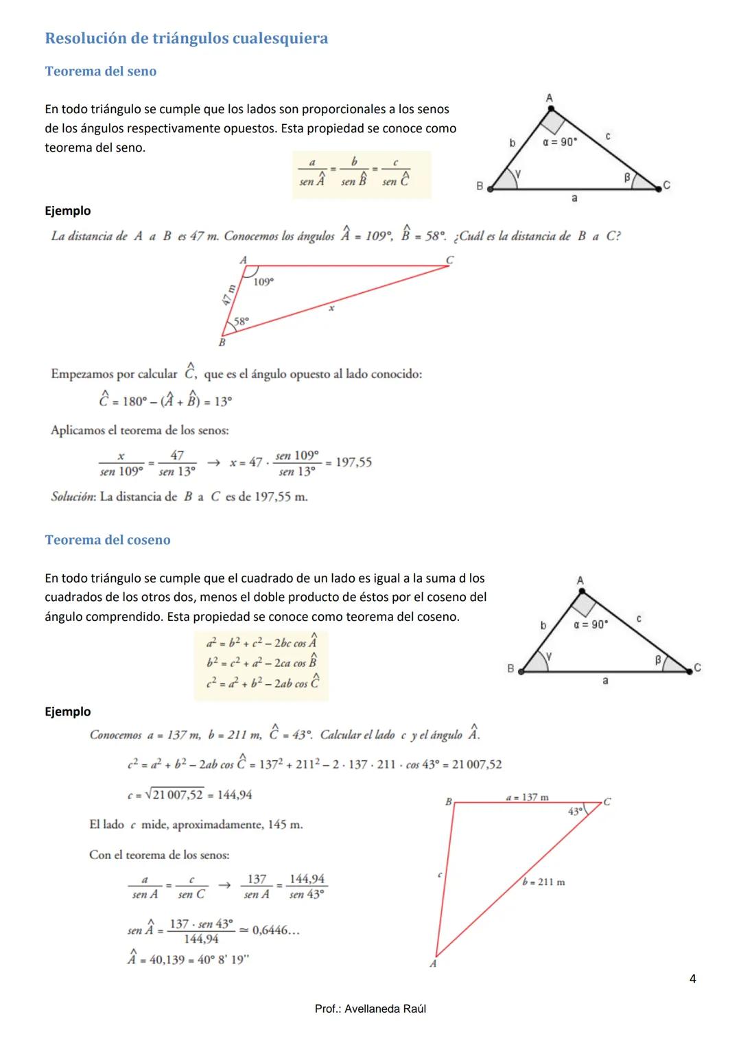 # Trigonometría
Resolver un triángulo es encontrar la medida de todos sus elementos, es decir
de sus tres lados y de sus tres ángulos. Si e