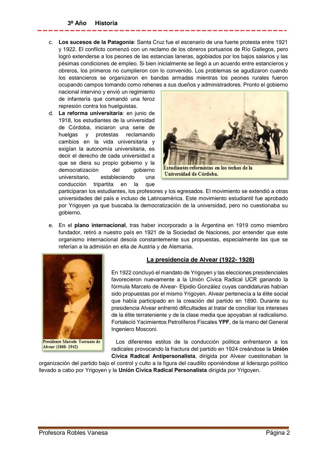 3º Año Historia
De las presidencias radicales a la
"década infame" (1916-1943)
Texto N° 1: Las presidencias radicales 1916- 1930
Enciclo
