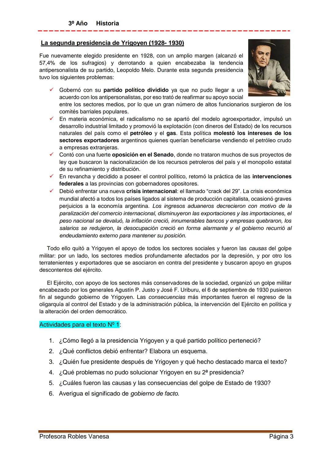 3º Año Historia
De las presidencias radicales a la
"década infame" (1916-1943)
Texto N° 1: Las presidencias radicales 1916- 1930
Enciclo