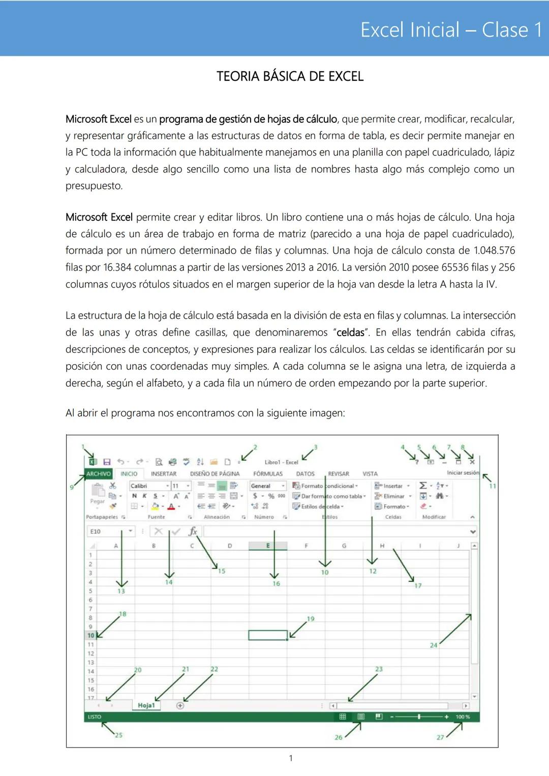# Excel Inicial - Clase 1
TEORIA BÁSICA DE EXCEL
Microsoft Excel es un programa de gestión de hojas de cálculo, que permite crear, modific