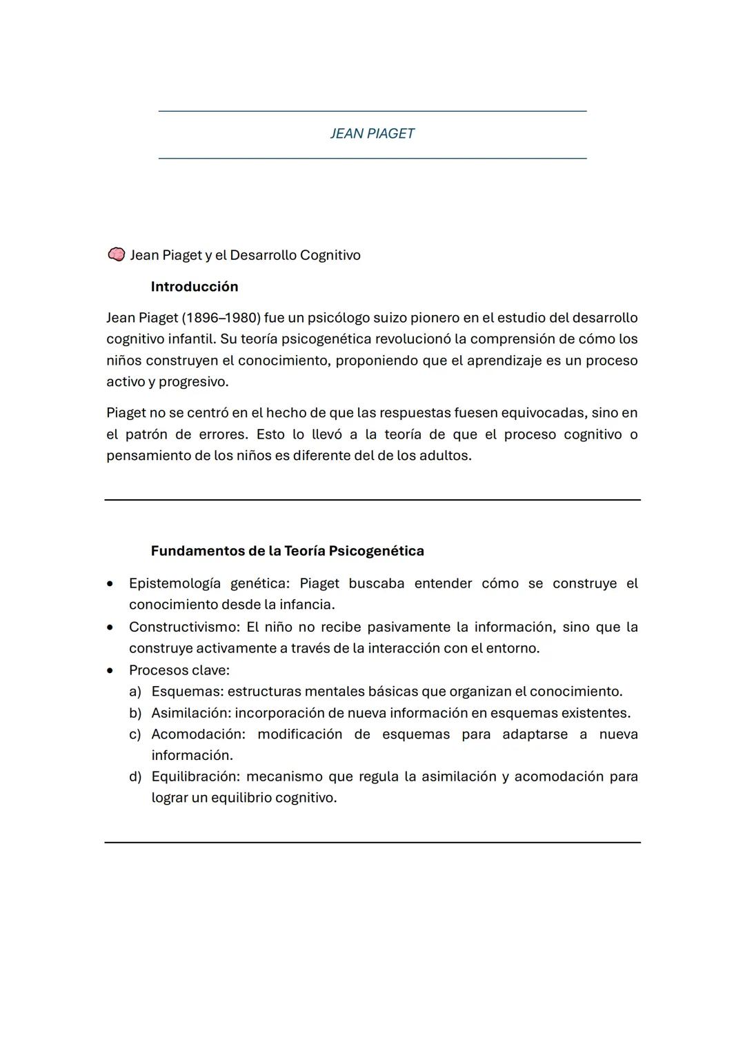 JEAN PIAGET
Jean Piaget y el Desarrollo Cognitivo
Introducción
Jean Piaget (1896-1980) fue un psicólogo suizo pionero en el estudio del d