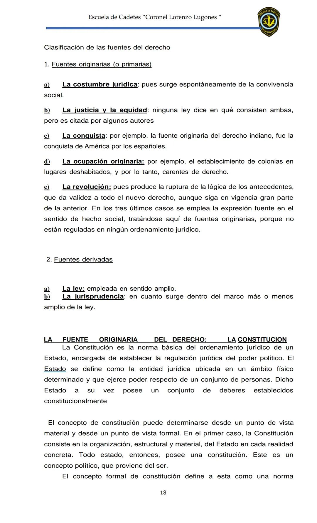 ESCUELA DE CADETES
CORONEL LORENZO LUGONES
CAD
DOSSIER
DOSSIER
<<
NOCIONES
::BÁSICAS DEL
::: DERECHO
ESTE Escuela de Cadetes "Coronel Lorenz