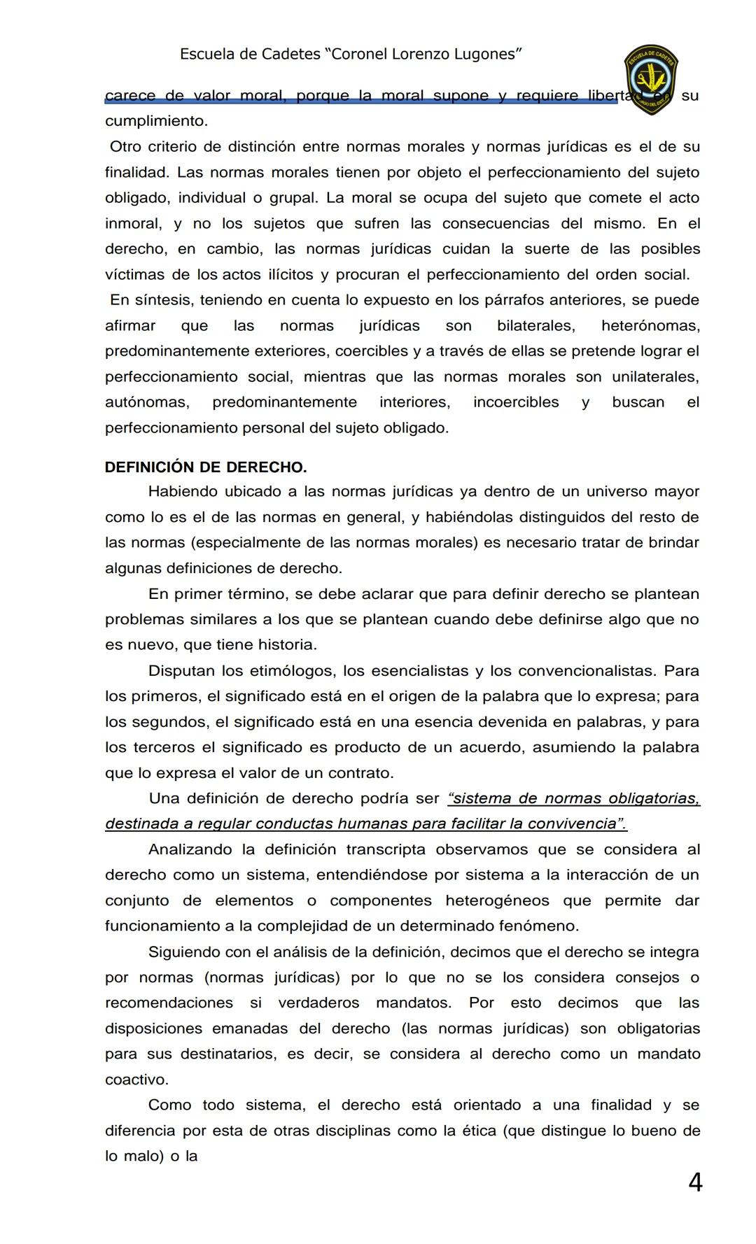 ESCUELA DE CADETES
CORONEL LORENZO LUGONES
CAD
DOSSIER
DOSSIER
<<
NOCIONES
::BÁSICAS DEL
::: DERECHO
ESTE Escuela de Cadetes "Coronel Lorenz