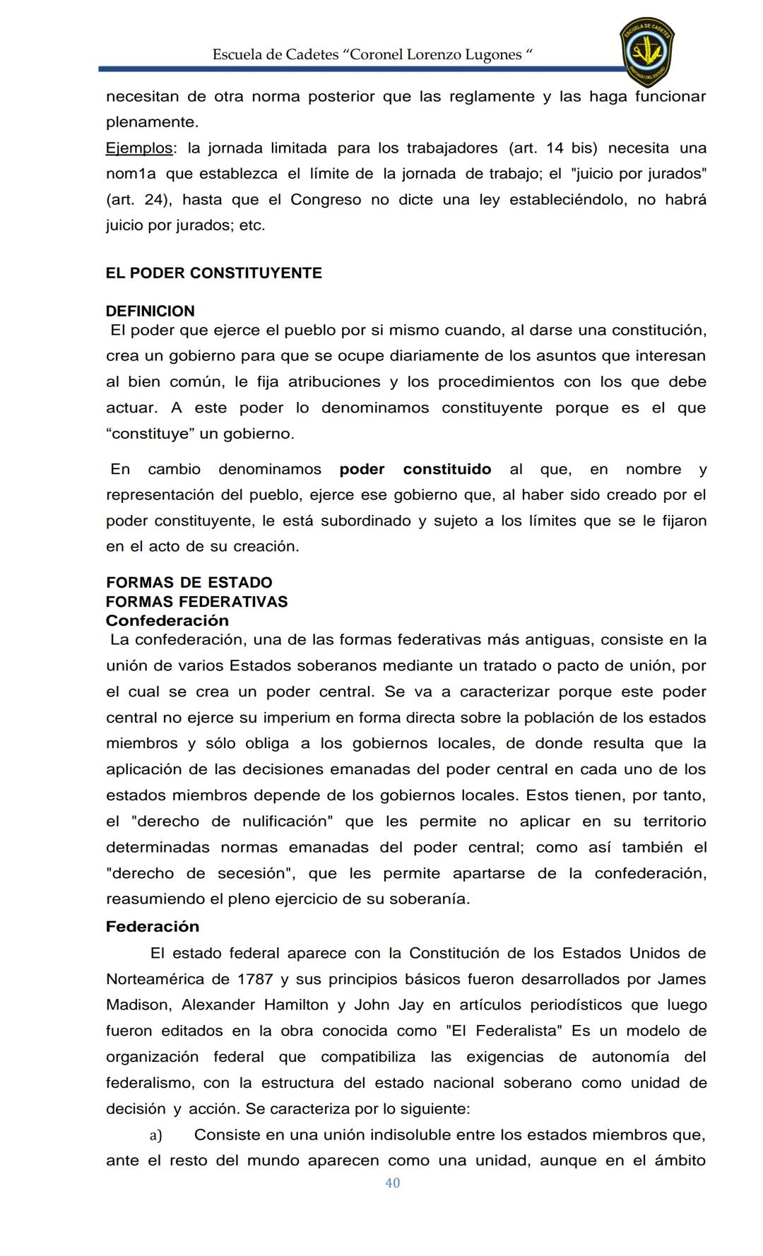 ESCUELA DE CADETES
CORONEL LORENZO LUGONES
CAD
DOSSIER
DOSSIER
<<
NOCIONES
::BÁSICAS DEL
::: DERECHO
ESTE Escuela de Cadetes "Coronel Lorenz
