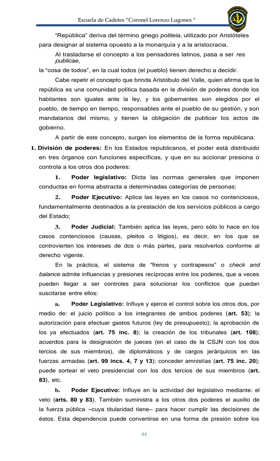 ESCUELA DE CADETES
CORONEL LORENZO LUGONES
CAD
DOSSIER
DOSSIER
<<
NOCIONES
::BÁSICAS DEL
::: DERECHO
ESTE Escuela de Cadetes "Coronel Lorenz