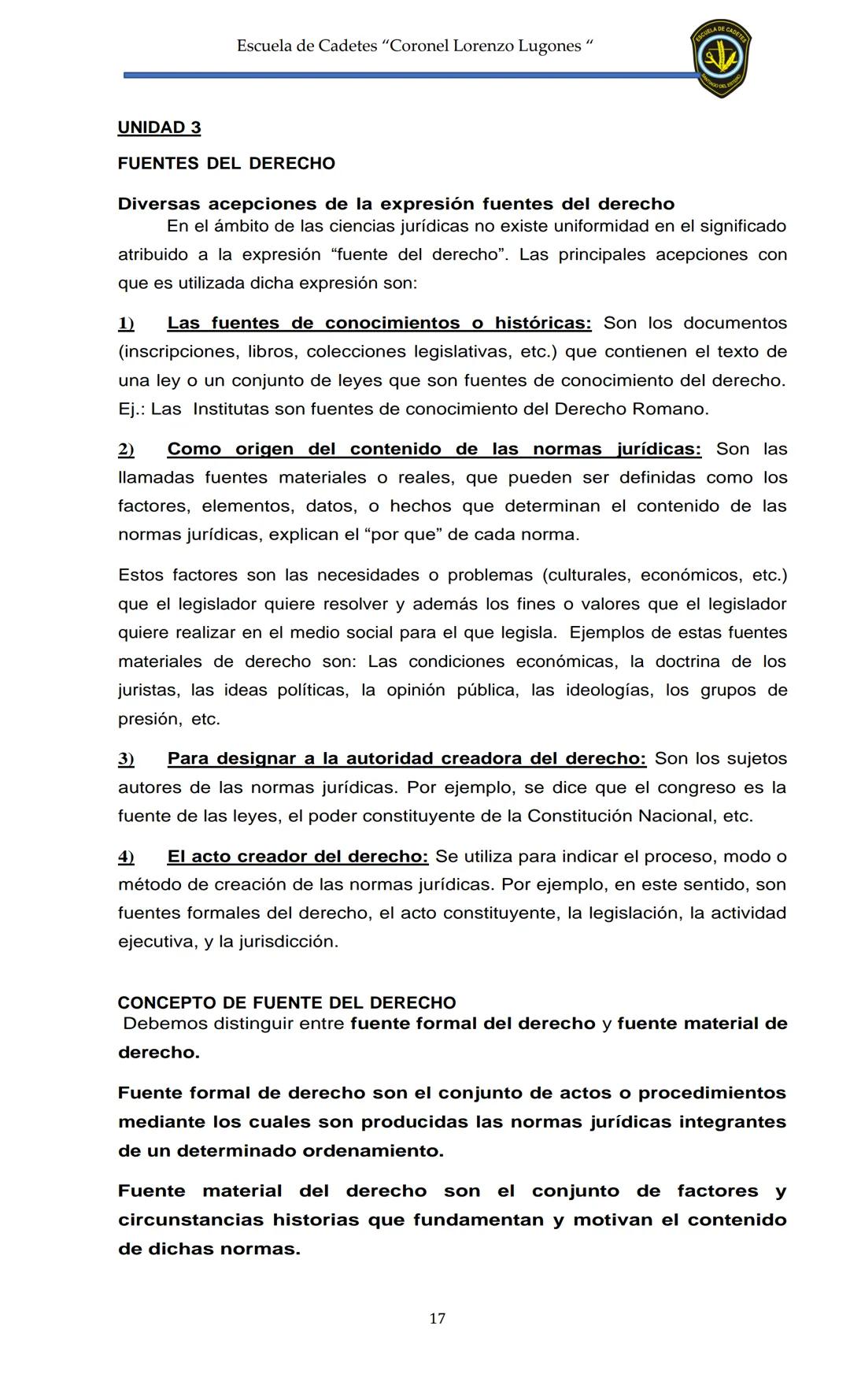 ESCUELA DE CADETES
CORONEL LORENZO LUGONES
CAD
DOSSIER
DOSSIER
<<
NOCIONES
::BÁSICAS DEL
::: DERECHO
ESTE Escuela de Cadetes "Coronel Lorenz