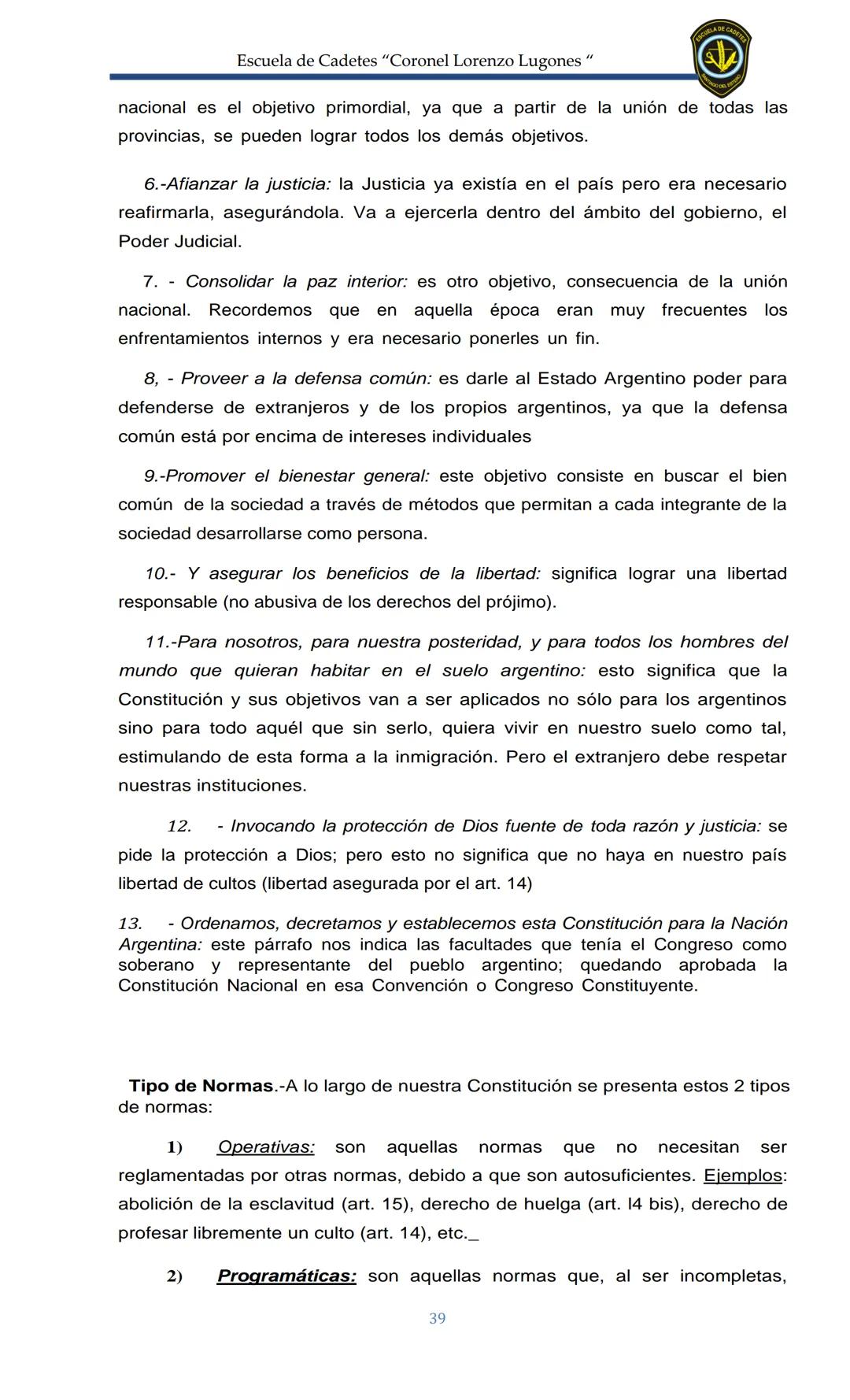 ESCUELA DE CADETES
CORONEL LORENZO LUGONES
CAD
DOSSIER
DOSSIER
<<
NOCIONES
::BÁSICAS DEL
::: DERECHO
ESTE Escuela de Cadetes "Coronel Lorenz
