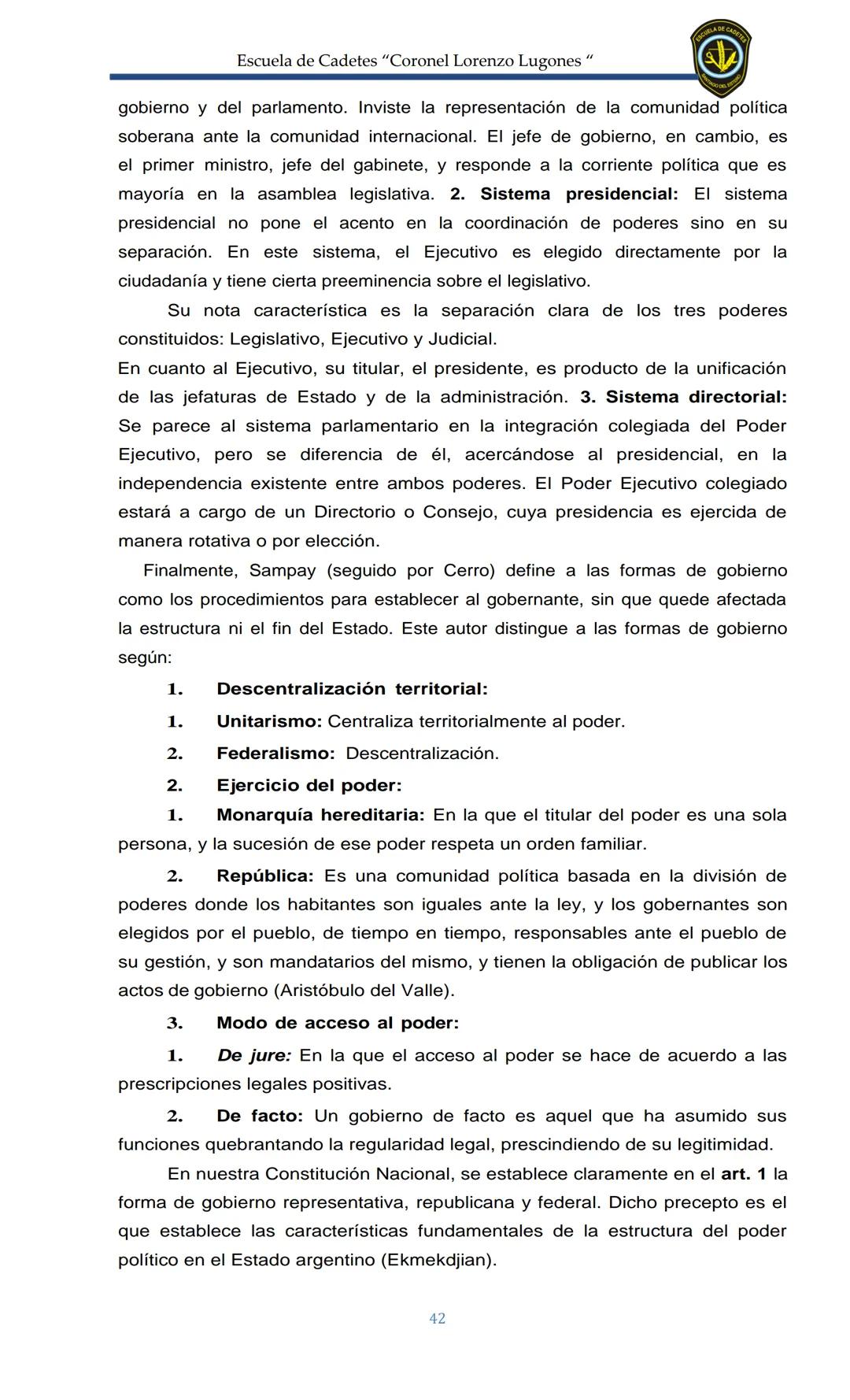 ESCUELA DE CADETES
CORONEL LORENZO LUGONES
CAD
DOSSIER
DOSSIER
<<
NOCIONES
::BÁSICAS DEL
::: DERECHO
ESTE Escuela de Cadetes "Coronel Lorenz