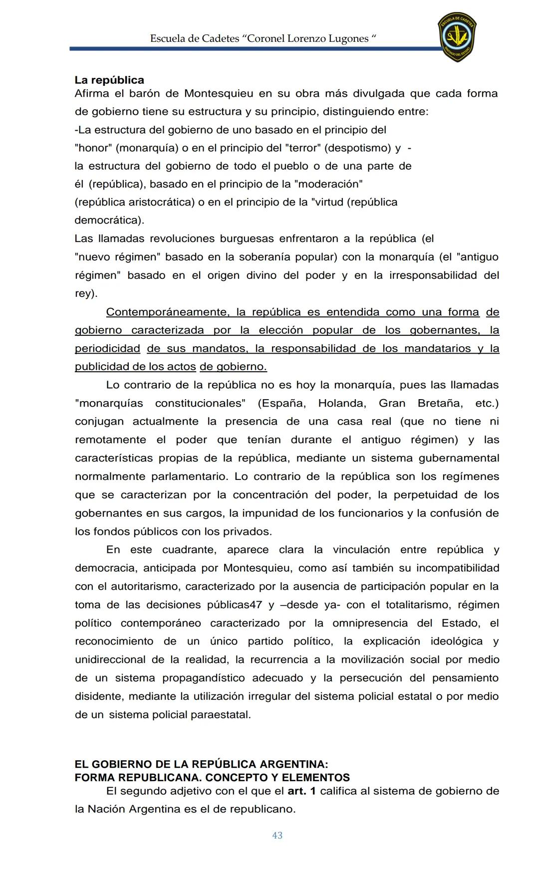 ESCUELA DE CADETES
CORONEL LORENZO LUGONES
CAD
DOSSIER
DOSSIER
<<
NOCIONES
::BÁSICAS DEL
::: DERECHO
ESTE Escuela de Cadetes "Coronel Lorenz