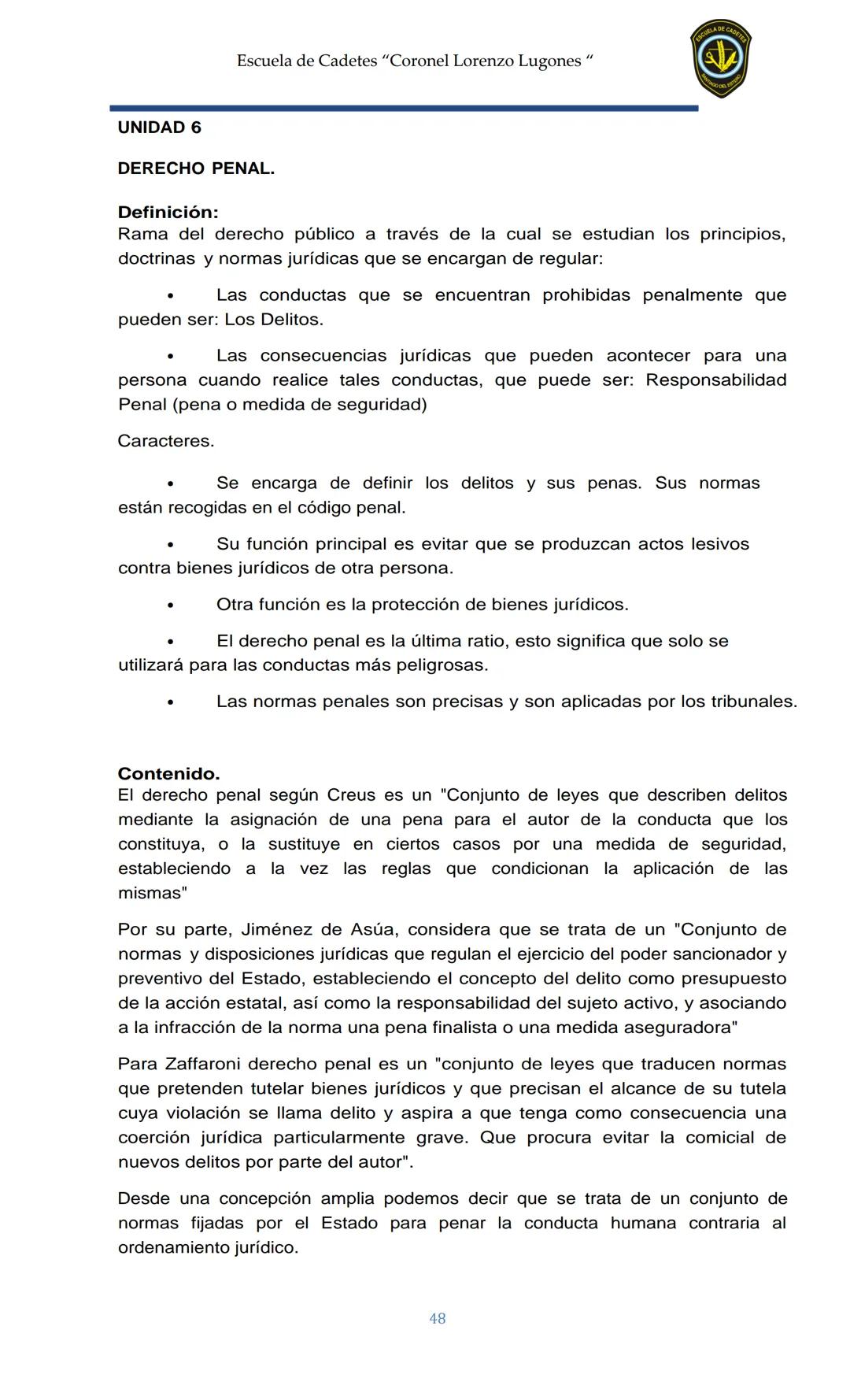 ESCUELA DE CADETES
CORONEL LORENZO LUGONES
CAD
DOSSIER
DOSSIER
<<
NOCIONES
::BÁSICAS DEL
::: DERECHO
ESTE Escuela de Cadetes "Coronel Lorenz