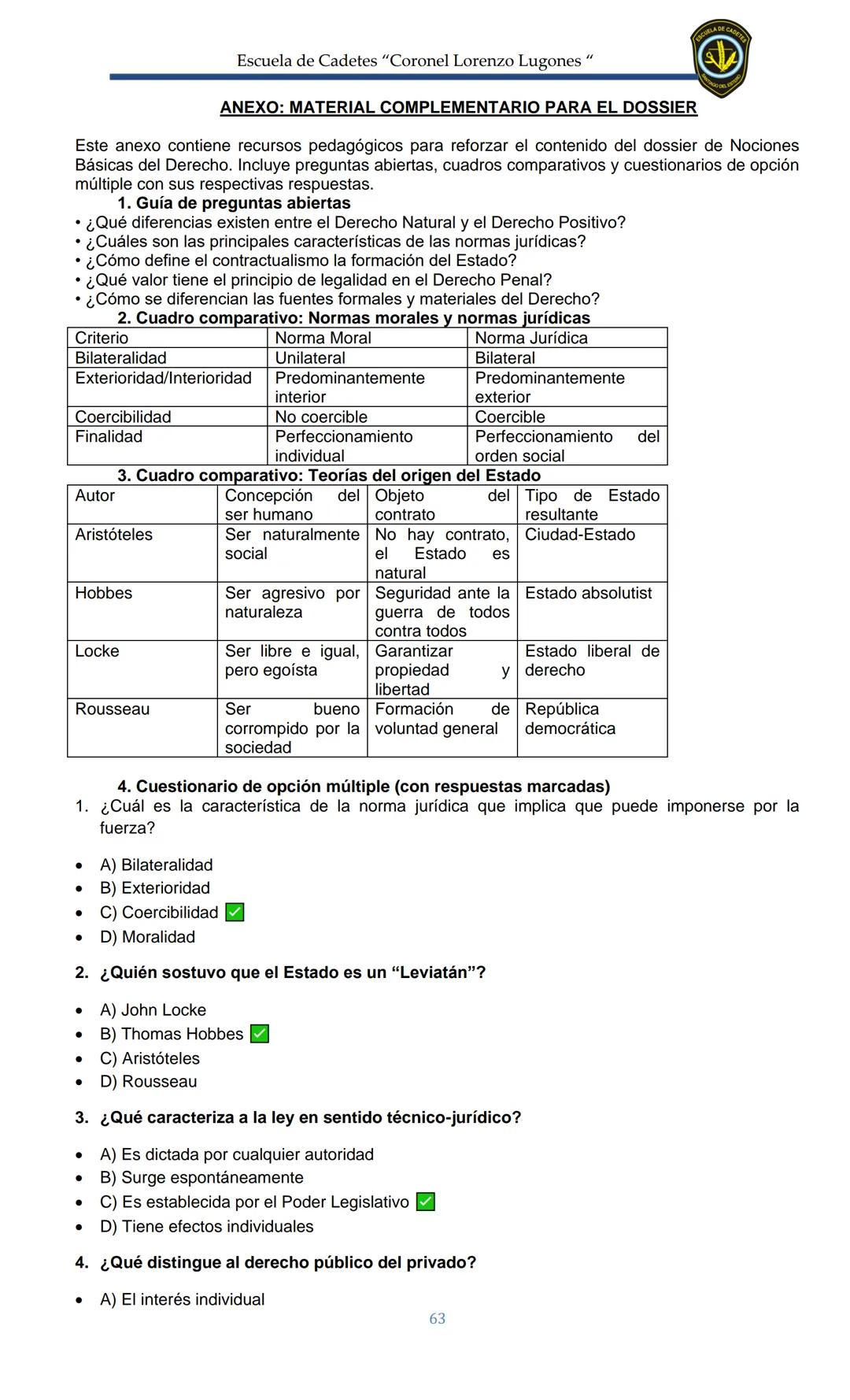ESCUELA DE CADETES
CORONEL LORENZO LUGONES
CAD
DOSSIER
DOSSIER
<<
NOCIONES
::BÁSICAS DEL
::: DERECHO
ESTE Escuela de Cadetes "Coronel Lorenz