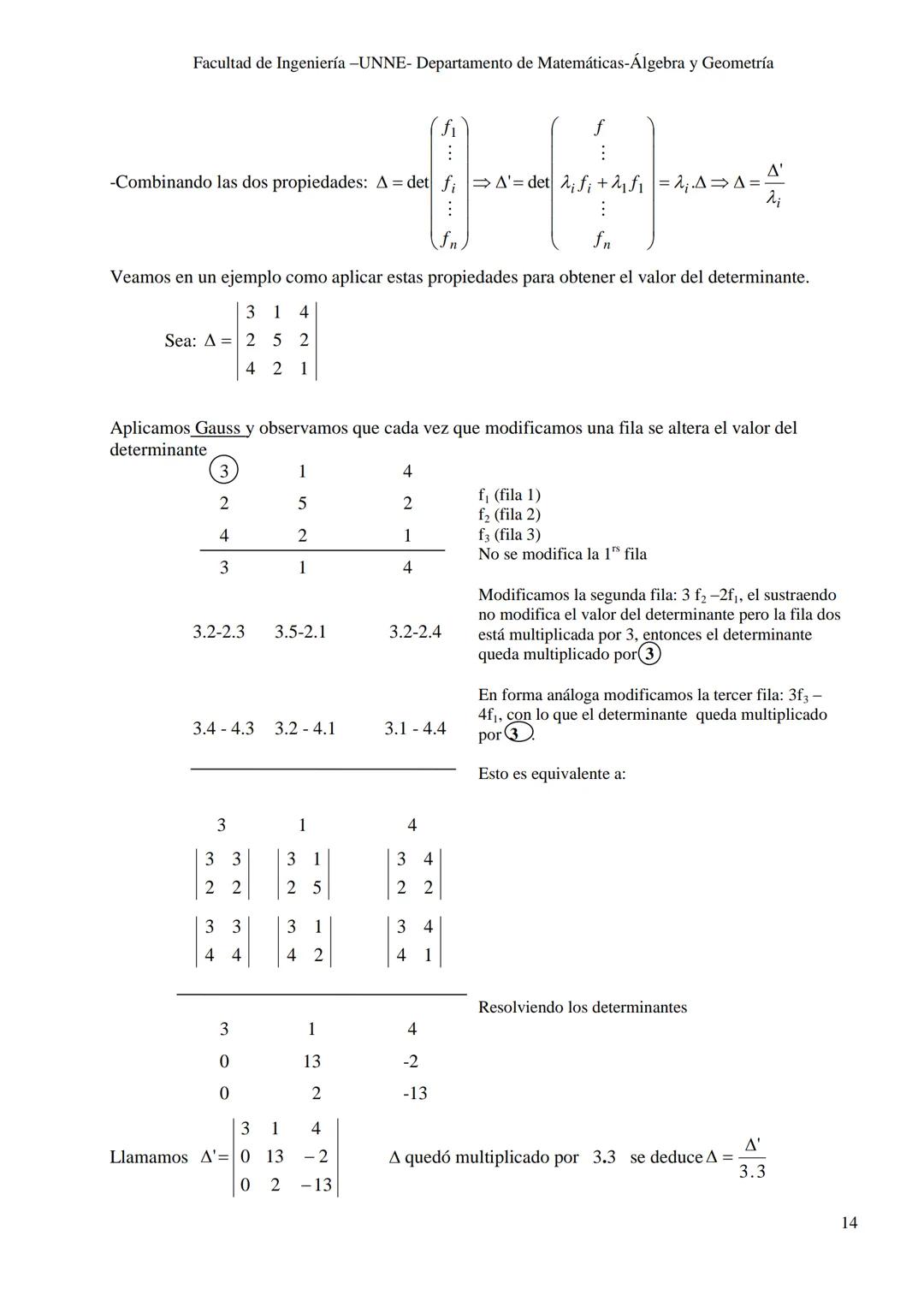 UNIVERSIDAD NACIONAL DEL NORDESTE
FACULTAD DE INGENIERÍA
ÁLGEBRA Y GEOMETRÍA
Notas de Cátedra
Matrices y determinantes
Autoras: Prof. No