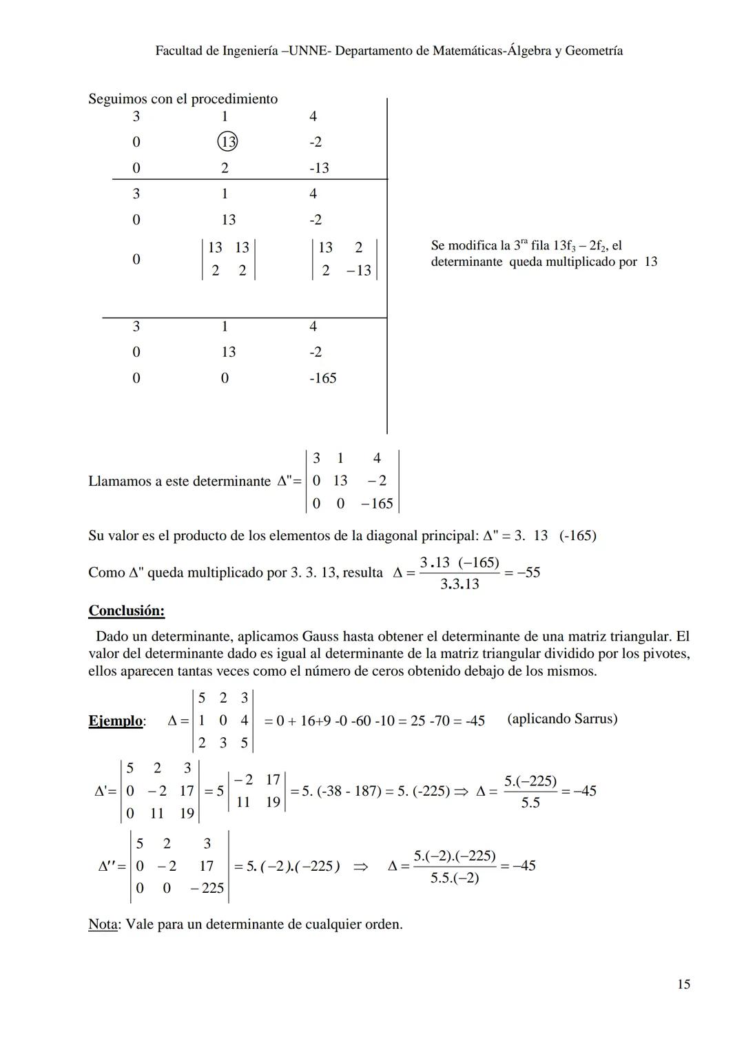 UNIVERSIDAD NACIONAL DEL NORDESTE
FACULTAD DE INGENIERÍA
ÁLGEBRA Y GEOMETRÍA
Notas de Cátedra
Matrices y determinantes
Autoras: Prof. No