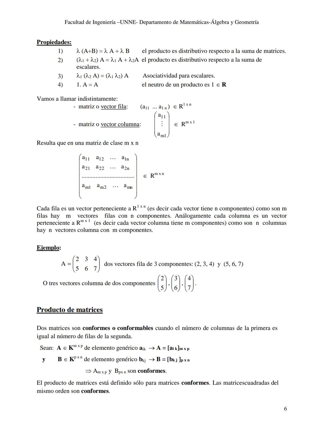 UNIVERSIDAD NACIONAL DEL NORDESTE
FACULTAD DE INGENIERÍA
ÁLGEBRA Y GEOMETRÍA
Notas de Cátedra
Matrices y determinantes
Autoras: Prof. No