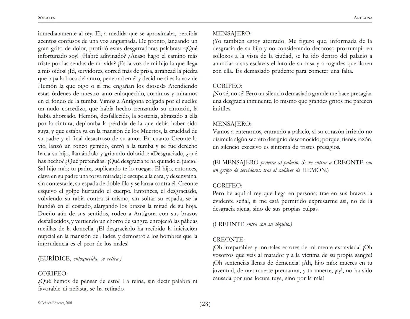 # Antígona
Sófocles SOFOCLES
ANTIGONA
ARGUMENTO
Reina en Tebas, después de la muerte de los hermanos ETÉOCLES
y POLINICE, CREONTE. El nu