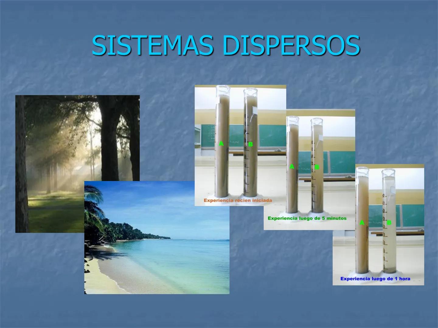 SISTEMAS DISPERSOS
B
Experiencia recien iniciada
Experiencia luego de 5 minutos
B
Experiencia luego de 1 hora # Sistemas Dispersos:
- E
