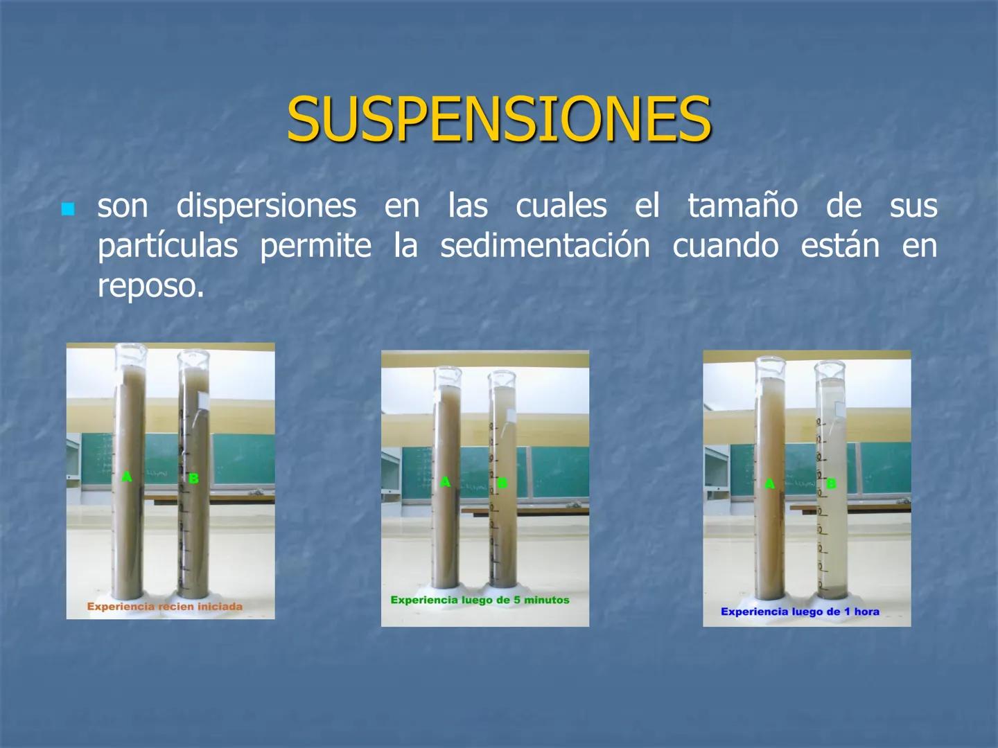 SISTEMAS DISPERSOS
B
Experiencia recien iniciada
Experiencia luego de 5 minutos
B
Experiencia luego de 1 hora # Sistemas Dispersos:
- E