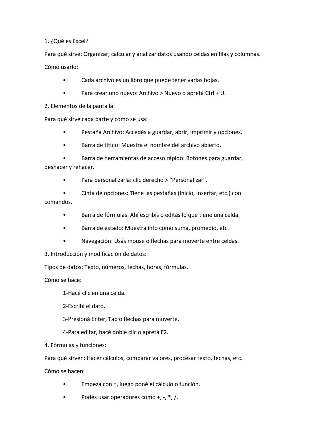 1. ¿Qué es Excel?
Para qué sirve: Organizar, calcular y analizar datos usando celdas en filas y columnas.
Cómo usarlo:
- Cada archivo es