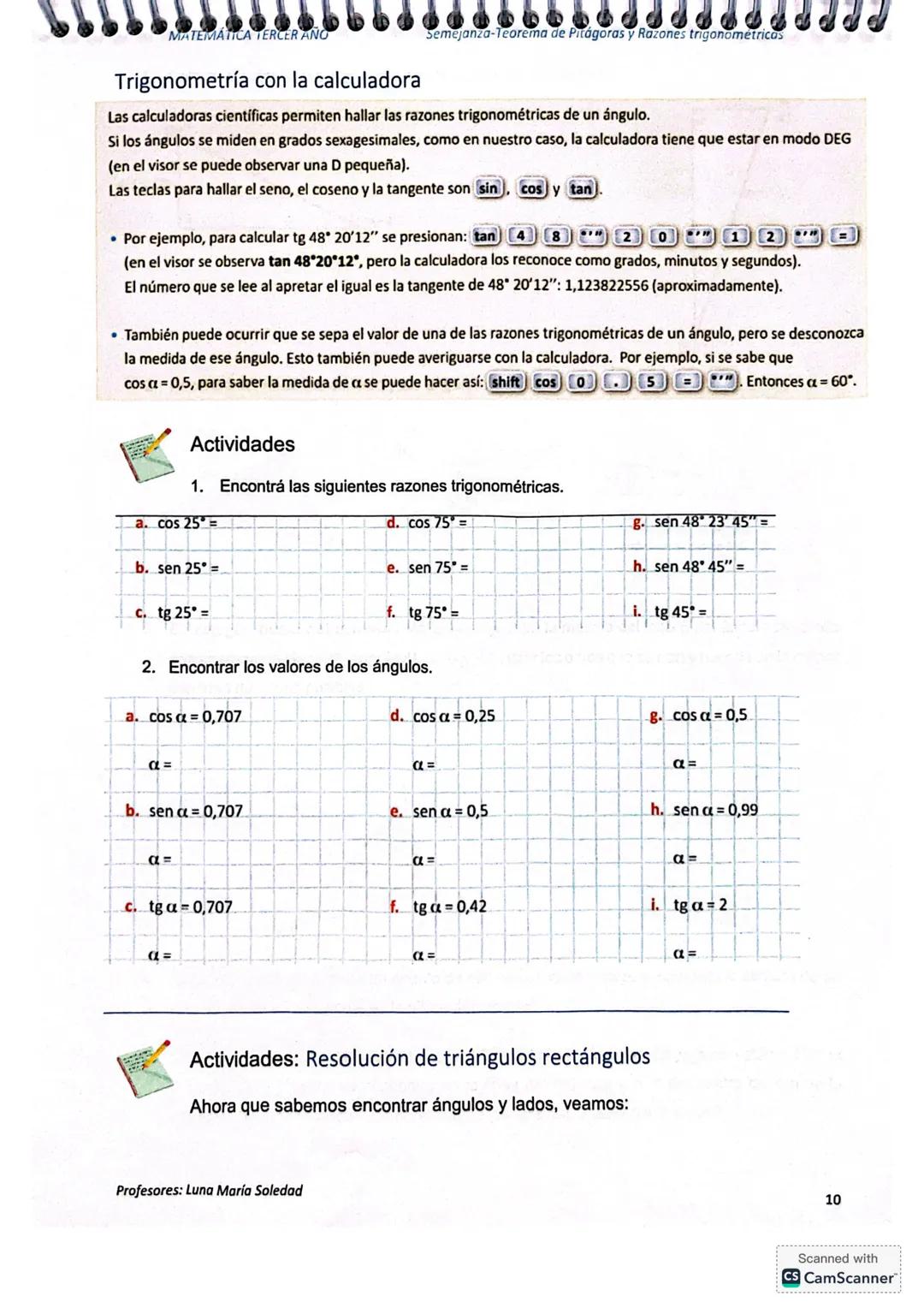 # Trigonometría con el Tangram
Las razones trigonométricas en un triángulo rectángulo
permiten relacionar lados y ángulos:
Uno de los lado