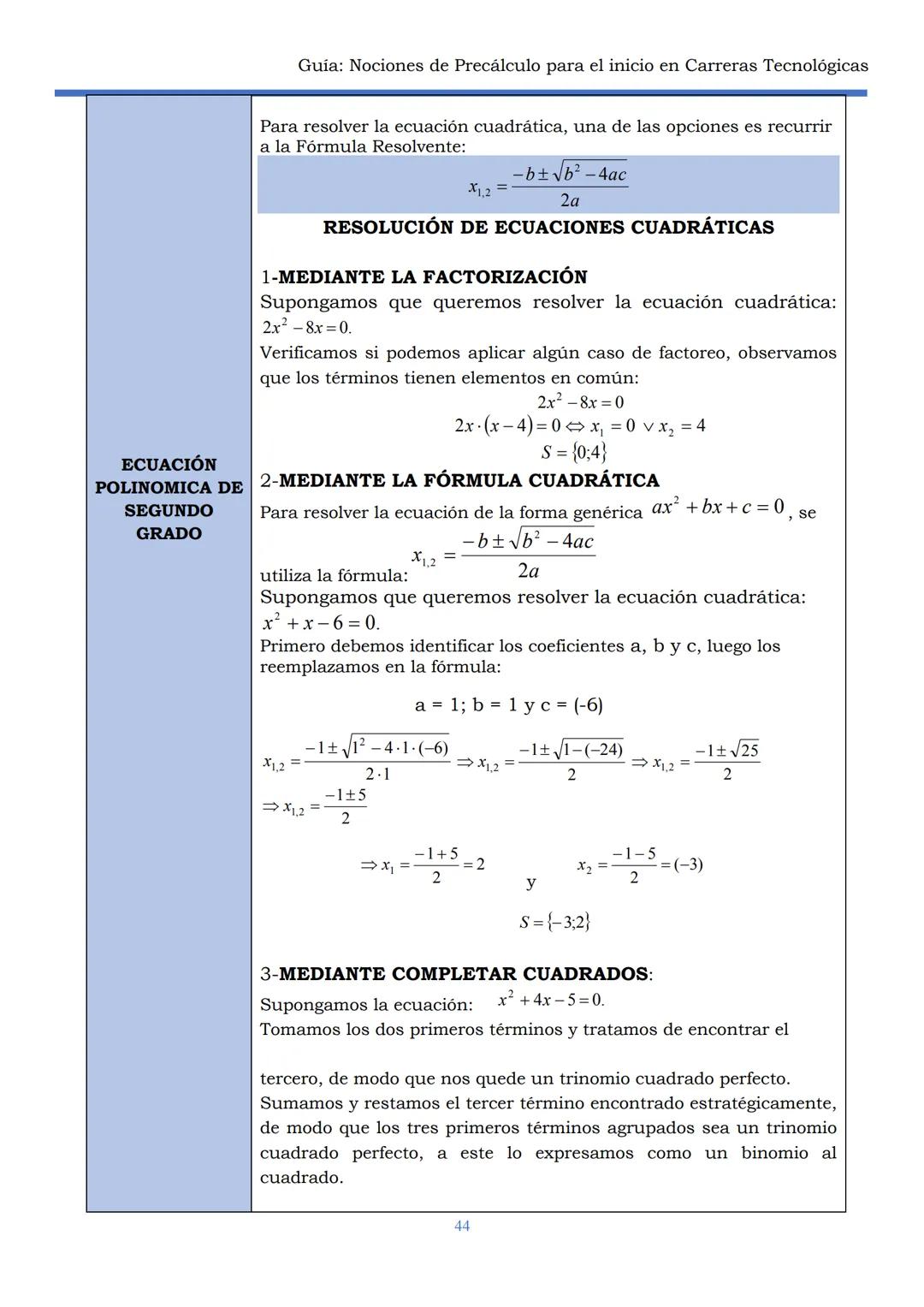 HAEDO
UNIVERSIDAD
Tecnológica
Nacional
GUÍA
Seminario Universitario
Módulo:
Noción de precálculo para
el inicio en carreras
tecnológicas