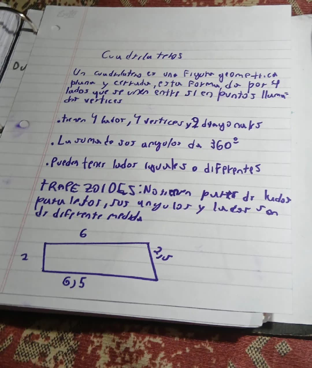 Du
Exito
# Cuadrilateros
Un cuadrilatero es una Fiyata geometrica
pluna y cirruda, esta forma, da por 4
lados que se unen entis sien punto