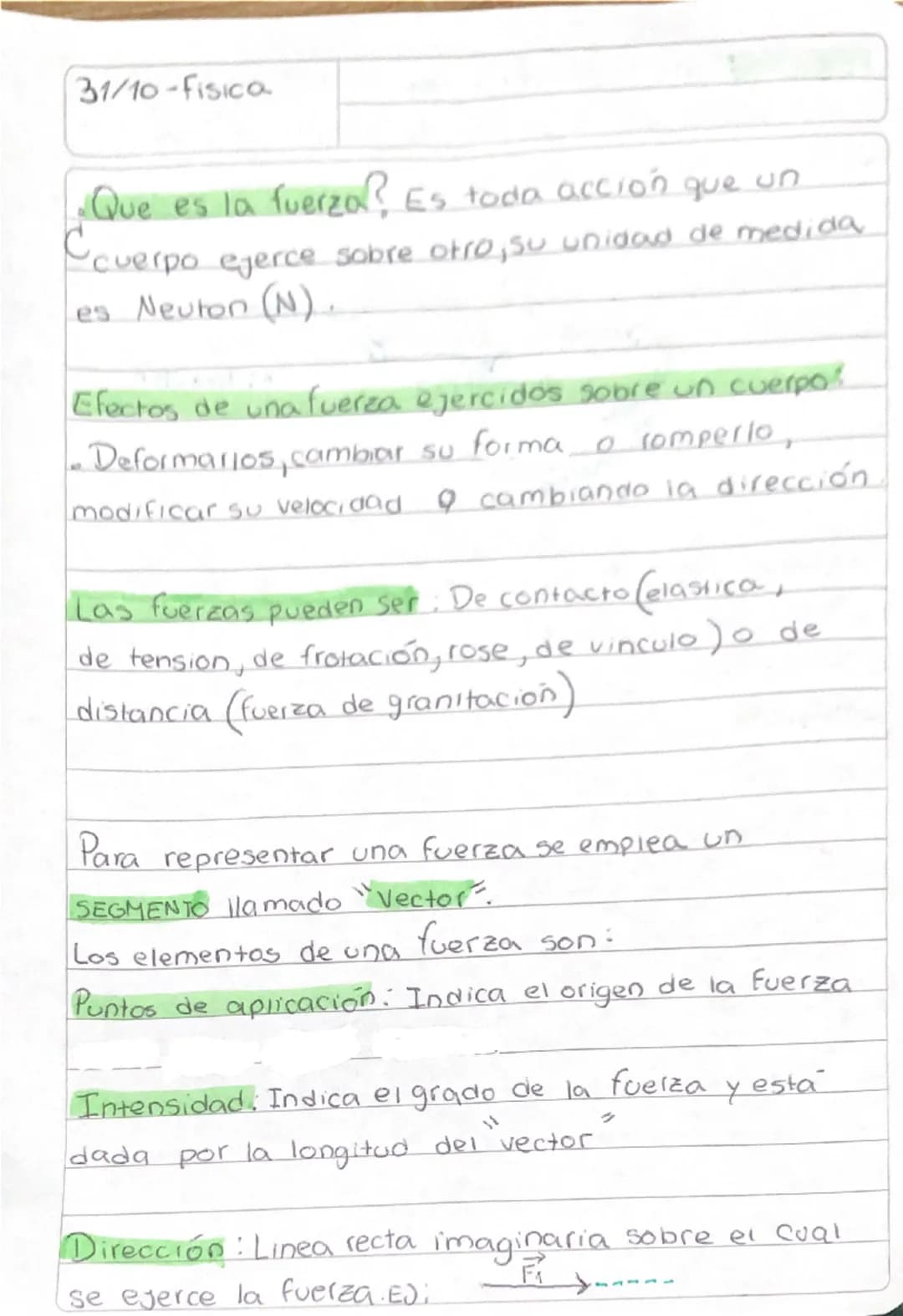 31/10-Fisica
# ¿Qué es la fuerza?
Es toda acción que un cuerpo ejerce sobre otro, su unidad de medida es Newton (N).
## Efectos de una fuer