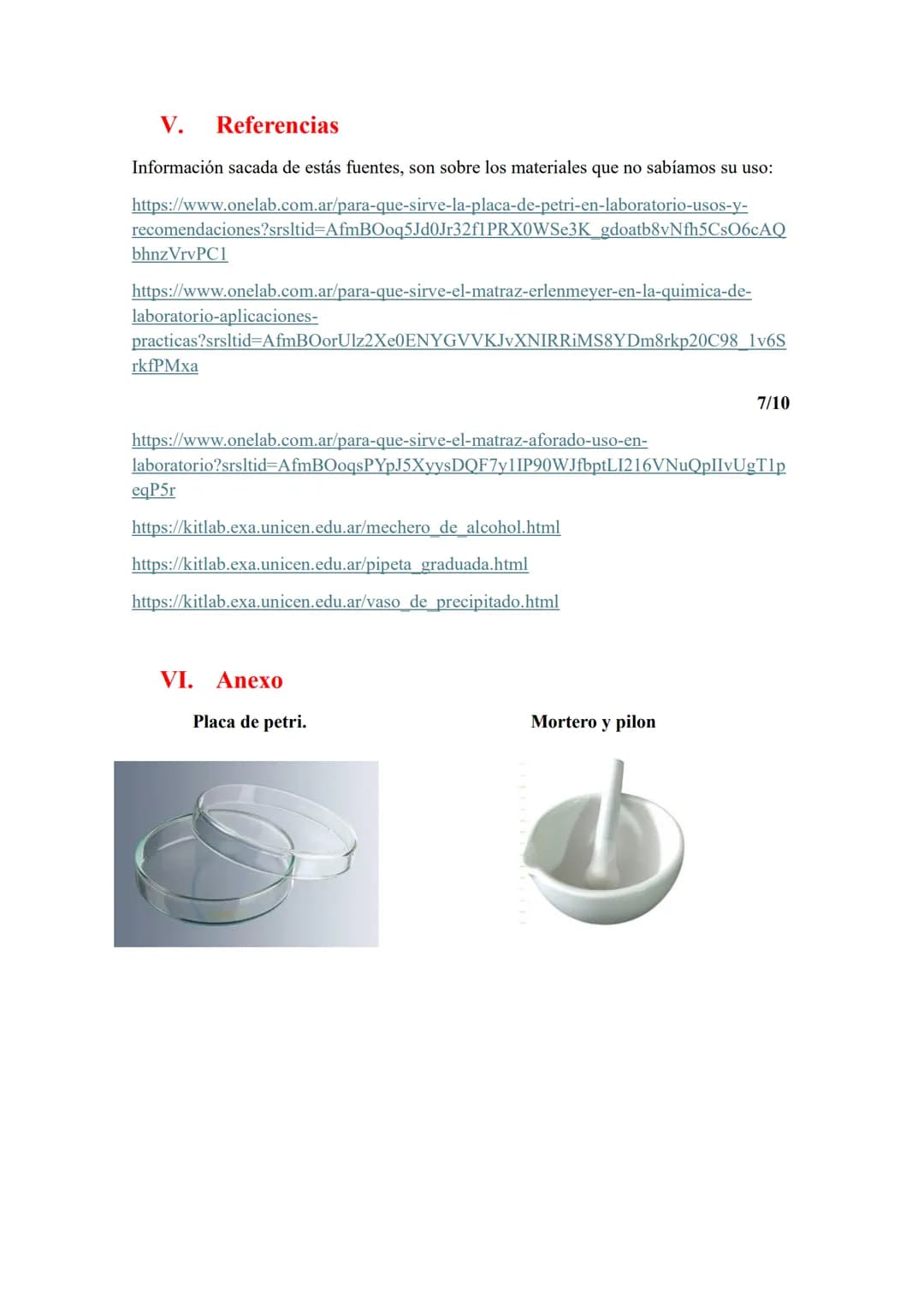 1/10
# INFORME SOBRE EL MATERIAL DEL LABORATORIO
## I. Objetivo:
* Familiarizar al estudiante con el material del laboratorio de química
*