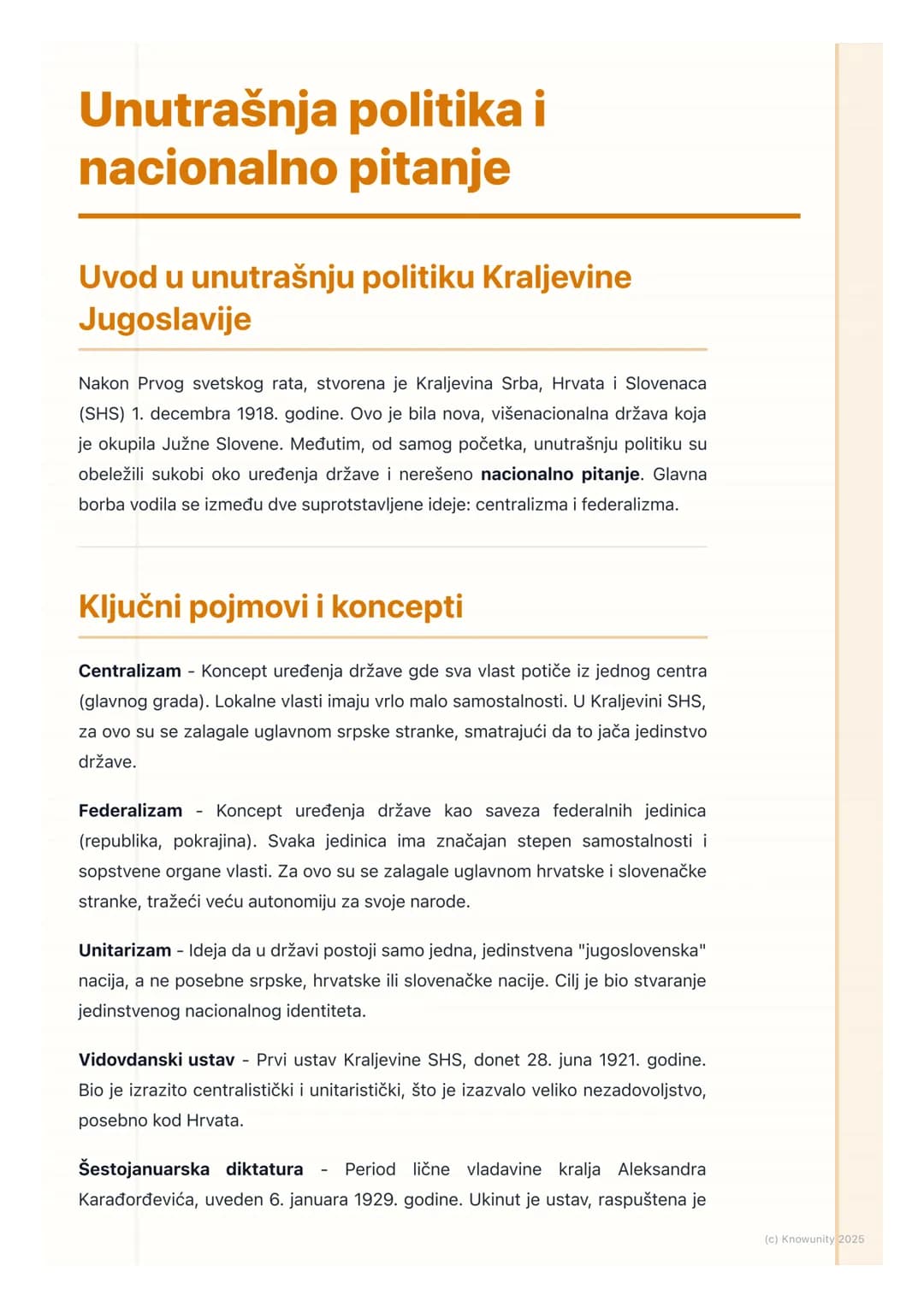 # Unutrašnja politika i
nacionalno pitanje
Uvod u unutrašnju politiku Kraljevine
Jugoslavije
Nakon Prvog svetskog rata, stvorena je Kralje