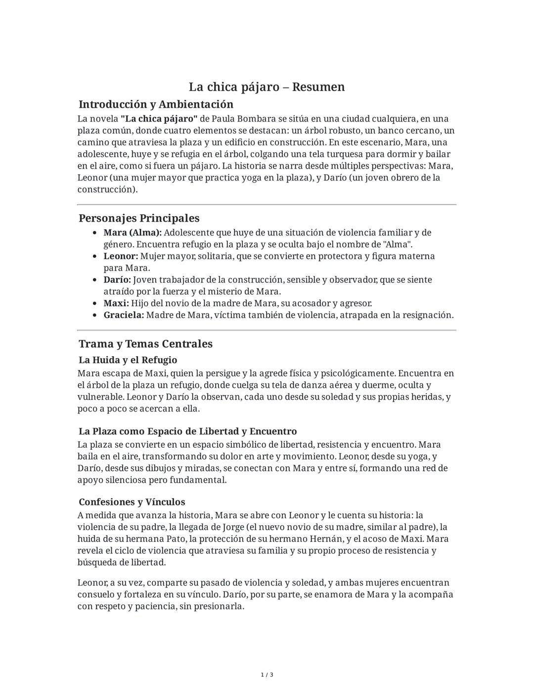 La chica pájaro: Resumen