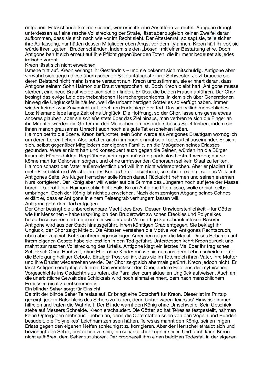 # Zusammenfassung Antigone
Antigone und ihre Schwester Ismene gehen aus dem Königspalast von Theben, um allein
miteinander zu sprechen. Sie