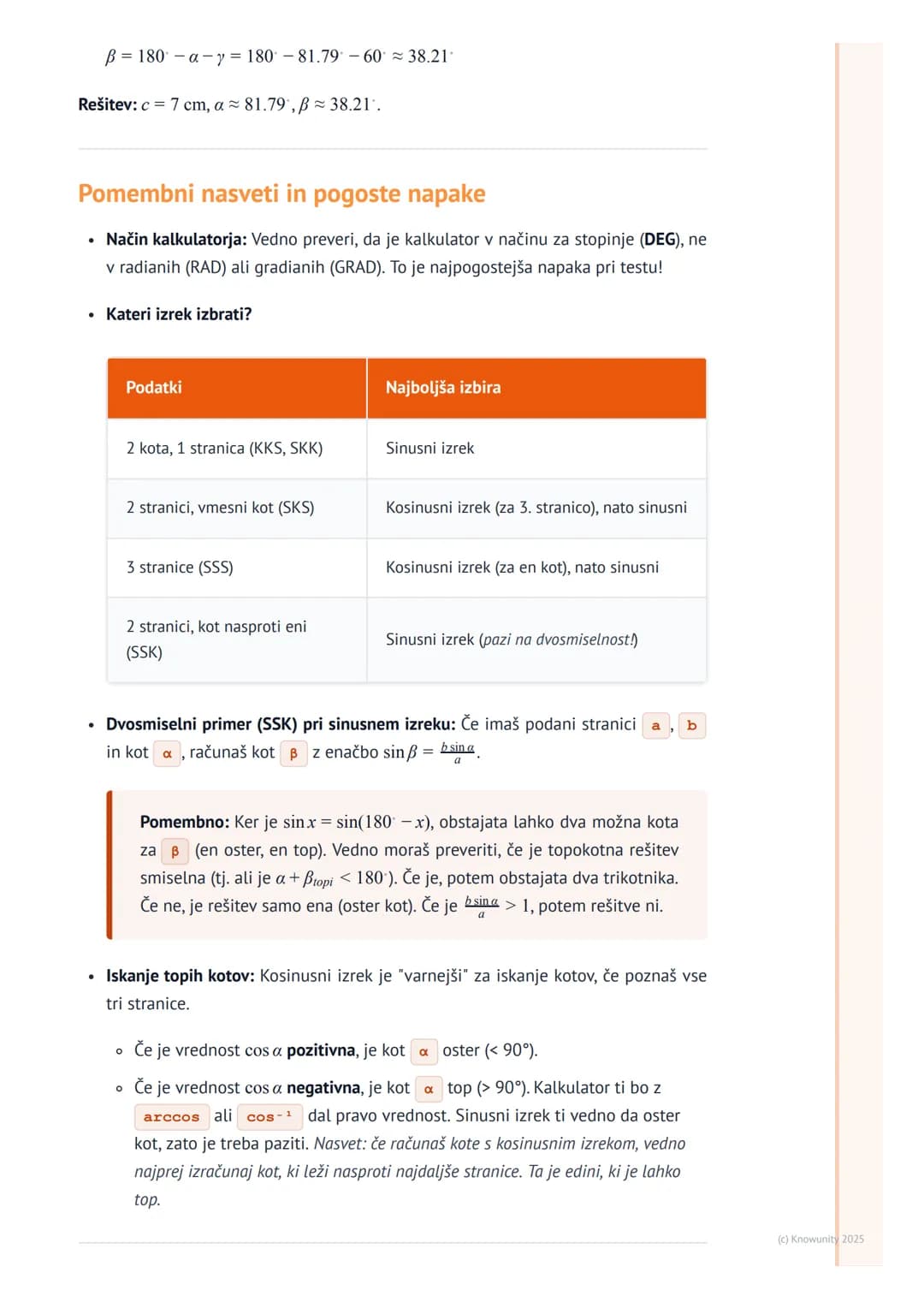 # Uporaba trigonometrije (sinusni in
kosinusni izrek)
Uvod v sinusni in kosinusni izrek
To sta dva ključna izreka v trigonometriji, ki ju