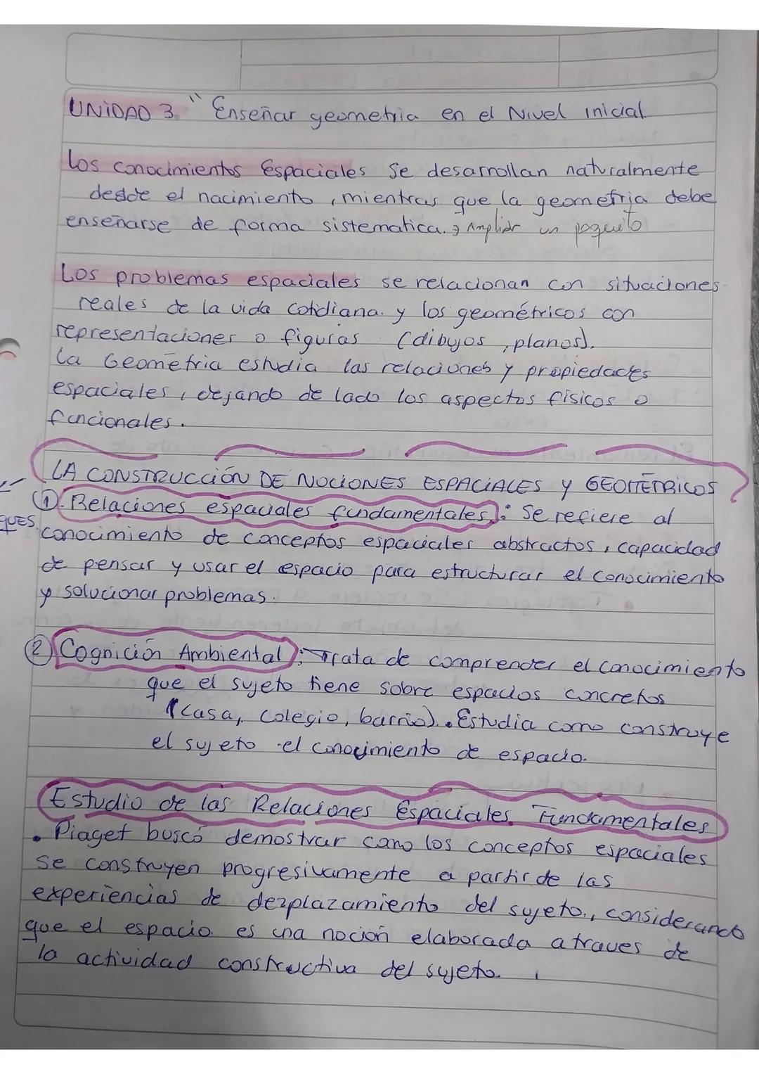 UNIDAD 3 "Enseñar geometria en el Nivel Inicial
Los conocimientos Espaciales se desarrollan naturalmente
desde el nacimiento, mientras que
