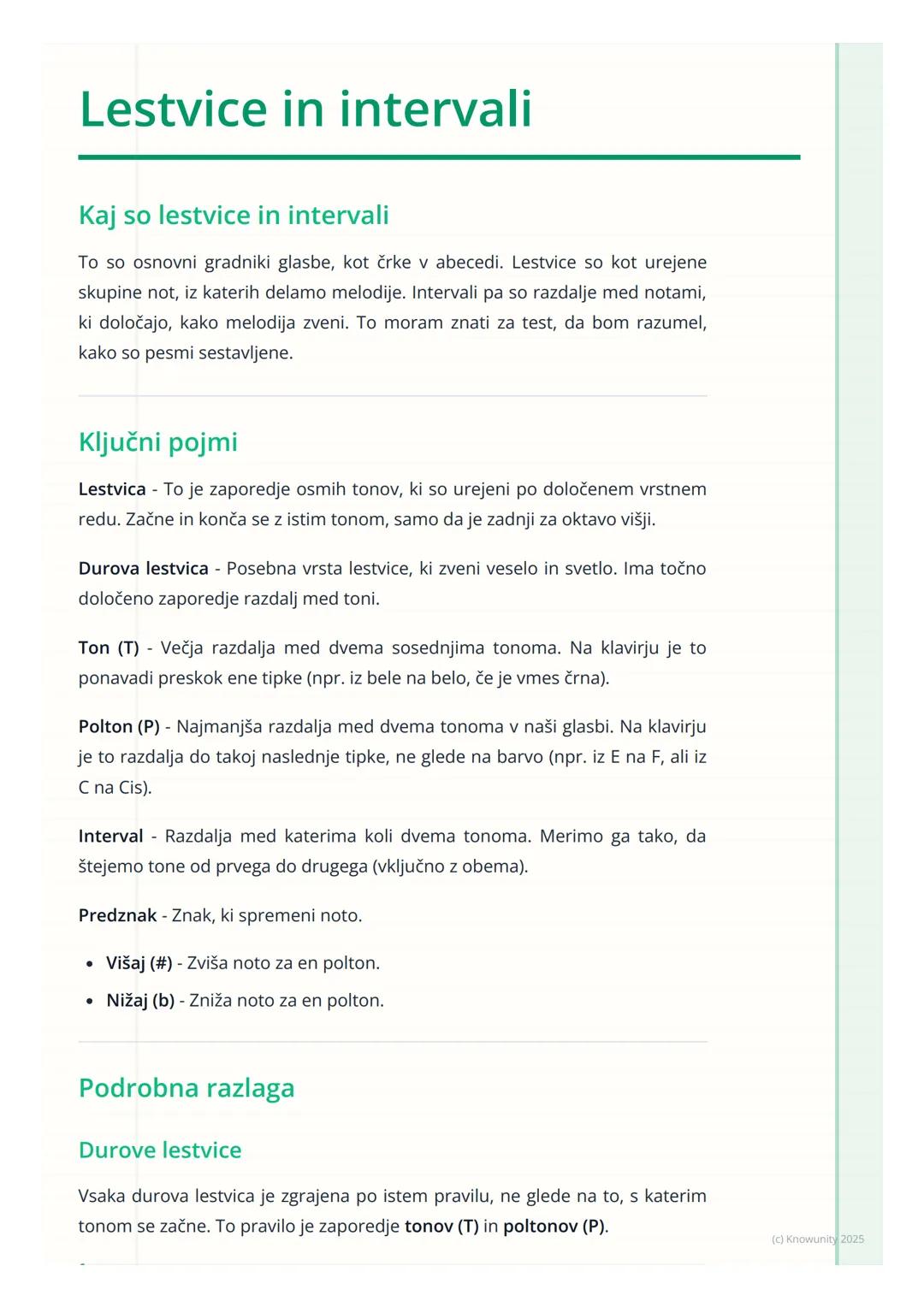 # Lestvice in intervali
Kaj so lestvice in intervali
To so osnovni gradniki glasbe, kot črke v abecedi. Lestvice so kot urejene
skupine no