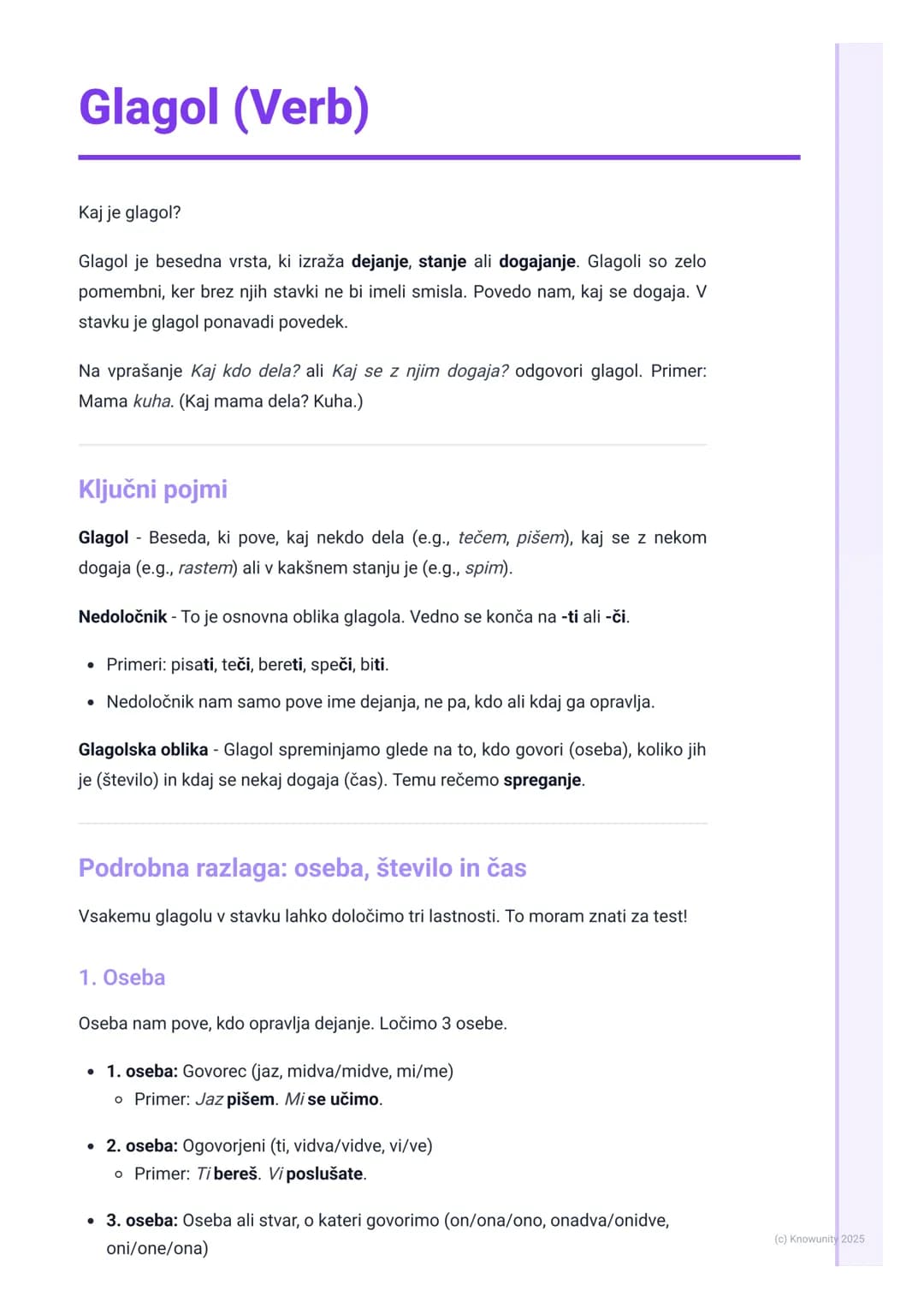 # Glagol (Verb)
Kaj je glagol?
Glagol je besedna vrsta, ki izraža dejanje, stanje ali dogajanje. Glagoli so zelo
pomembni, ker brez njih s