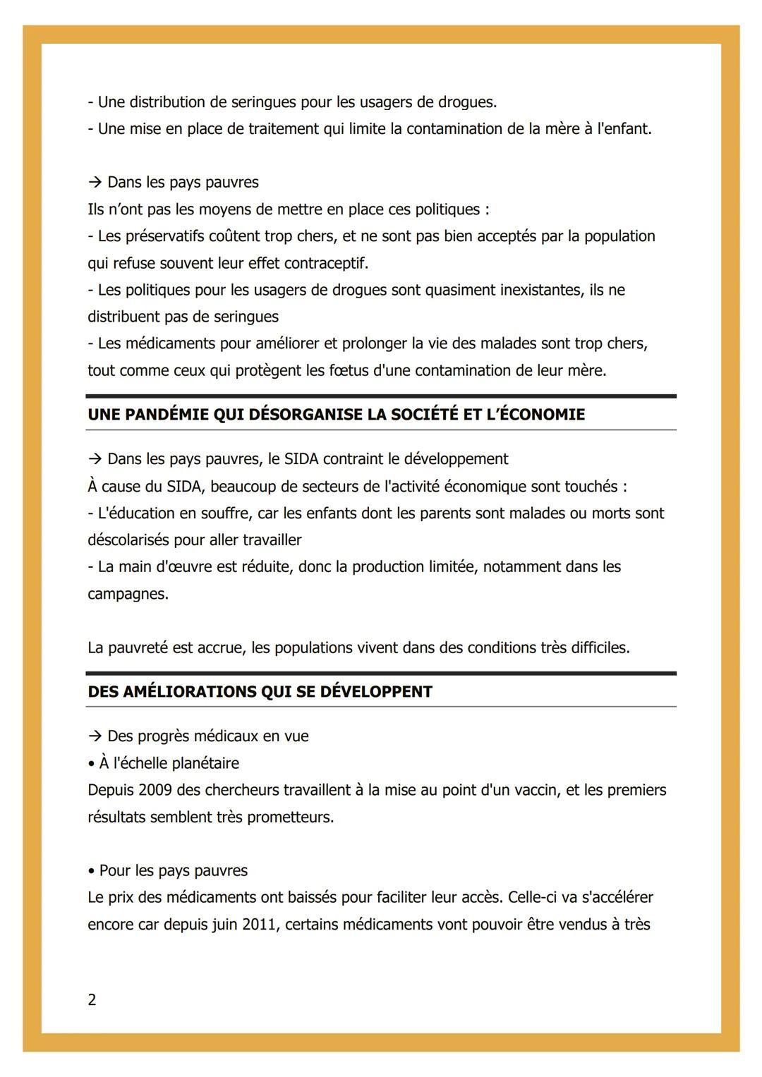 # LA PANDÉMIE DU SIDA
## DÉFINITION DE PANDÉMIE ET DE SIDA
(SIDA est un acronyme qui signifie Syndrome d'Immuno Déficience Acquise.)
Le SI