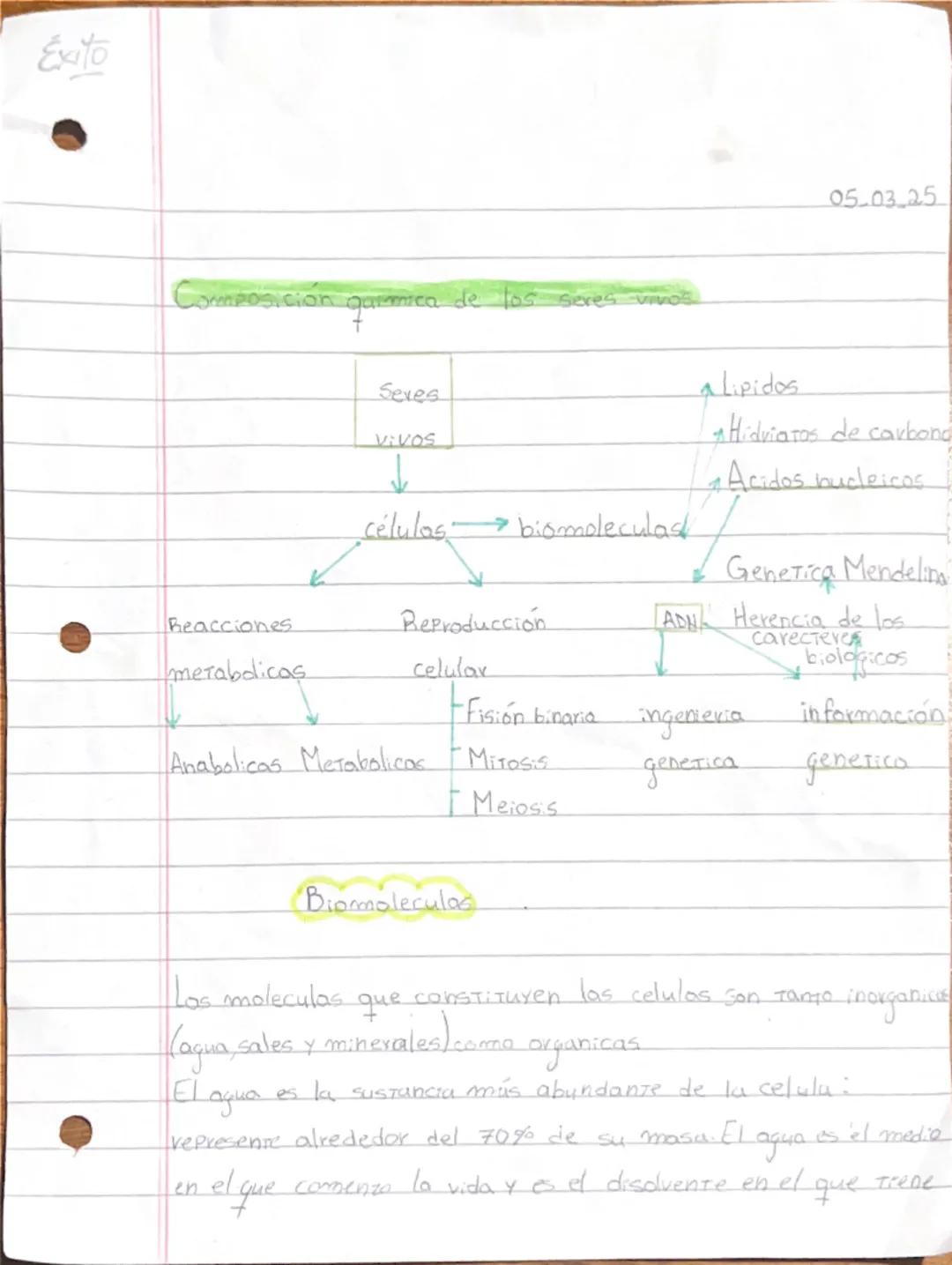 Exito
05.03.25
Composición quimica de los seres vivos
Sexes
Vivos
↓
Lipidos
Hidviatos de carbong
Acidos nucleicos
células biomolecul