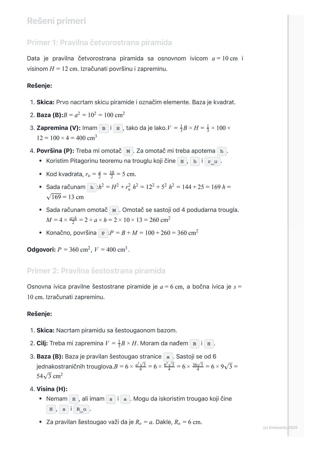 # Piramida
Uvod u piramide
Piramida je geometrijsko telo (poliedar) ograničeno jednim mnogouglom i
trouglovima koji imaju zajednički vrh.