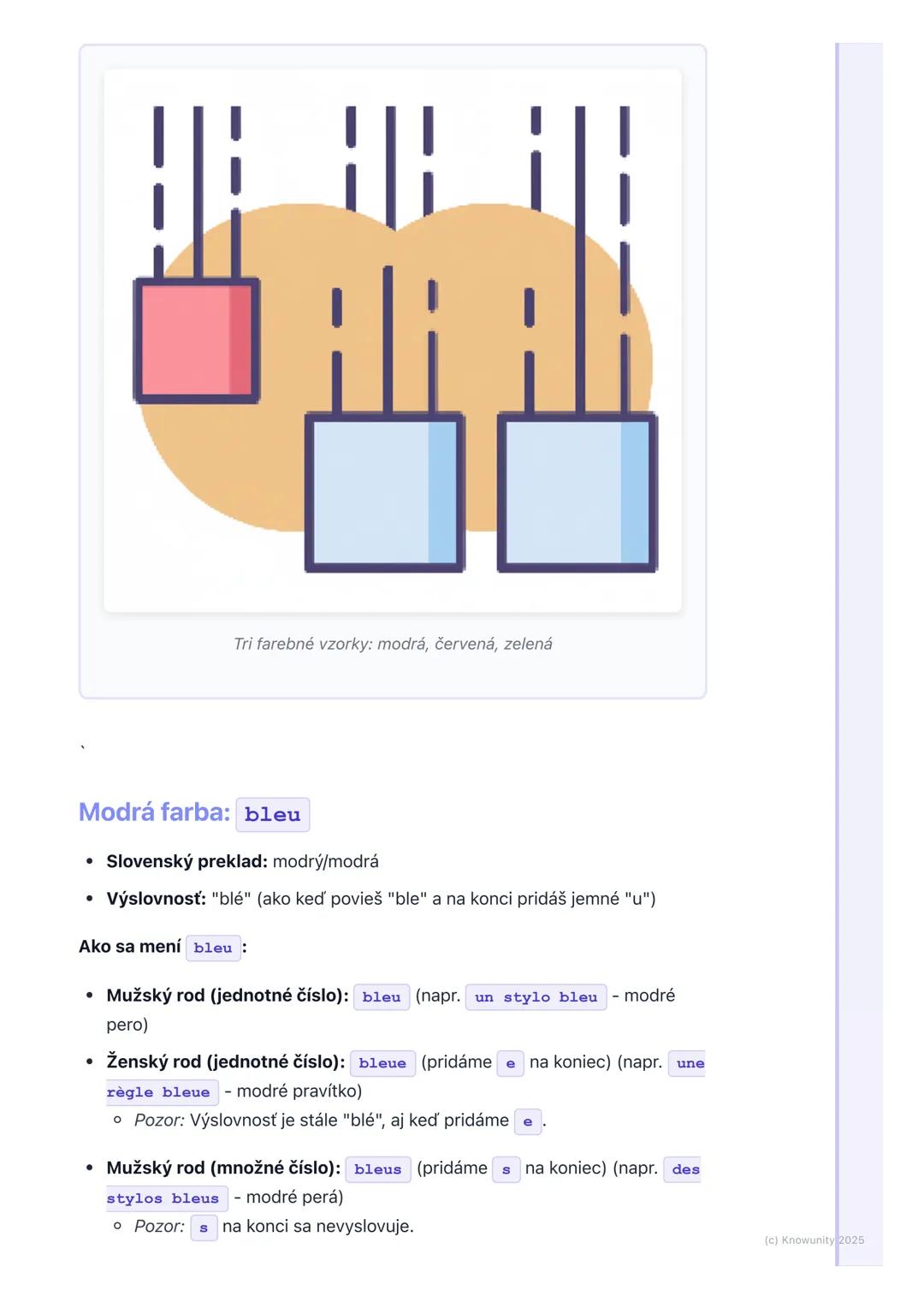 # Farby
## 1. Prehľad a úvod
Ahojte! Dnes si zopakujeme a naučíme sa niečo nové o farbách vo
francúzštine. Je to super dôležité, lebo farb