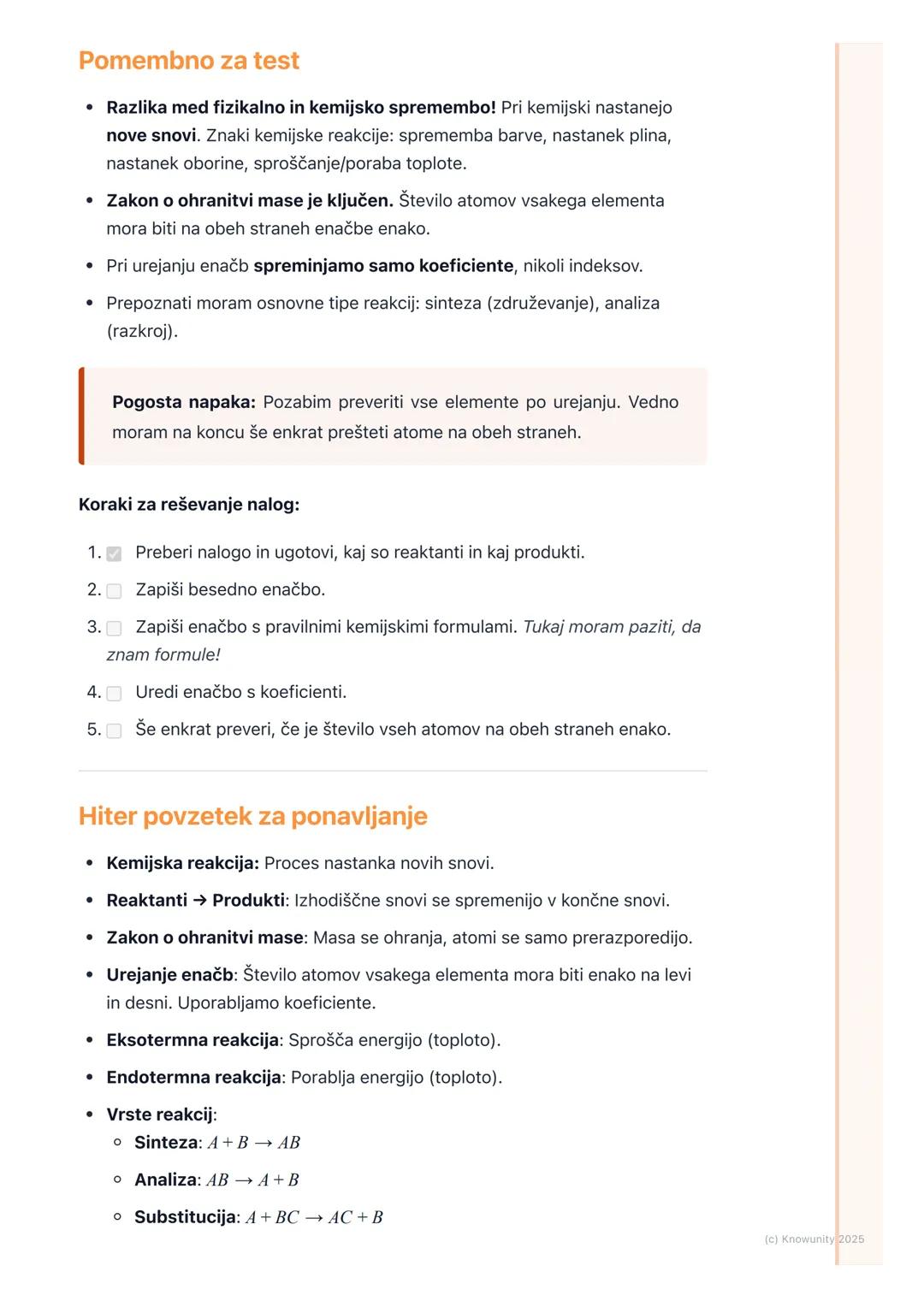 # Kemijske reakcije
Kaj so kemijske reakcije
Kemijska reakcija je proces, pri katerem se snovi spreminjajo in nastanejo nove
snovi z druga