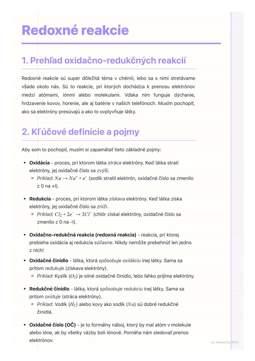 # Redoxné reakcie
1. Prehľad oxidačno-redukčných reakcií
Redoxné reakcie sú super dôležitá téma v chémii, lebo sa s nimi stretávame
všade