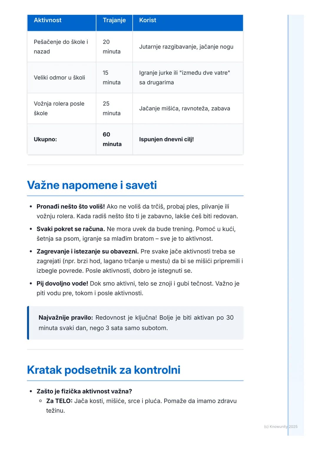 # Značaj fizičke aktivnosti
## Uvod u značaj fizičke aktivnosti
Fizička aktivnost nije samo čas fizičkog u školi. To je svako kretanje koj