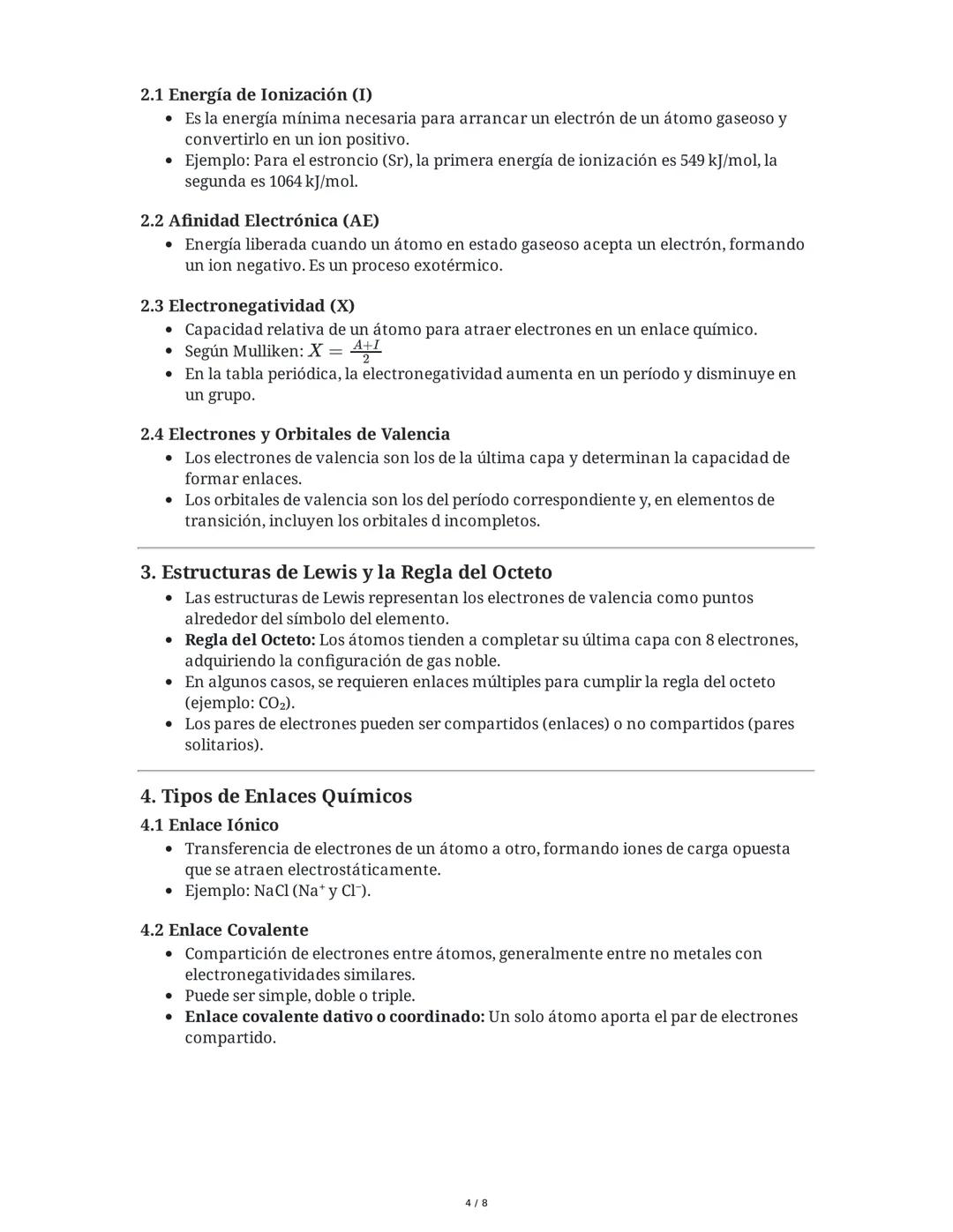## Química Inorgánica: Enlace Químico
### 1. Introducción al Enlace Químico
Los enlaces químicos son las fuerzas interatómicas que mantien