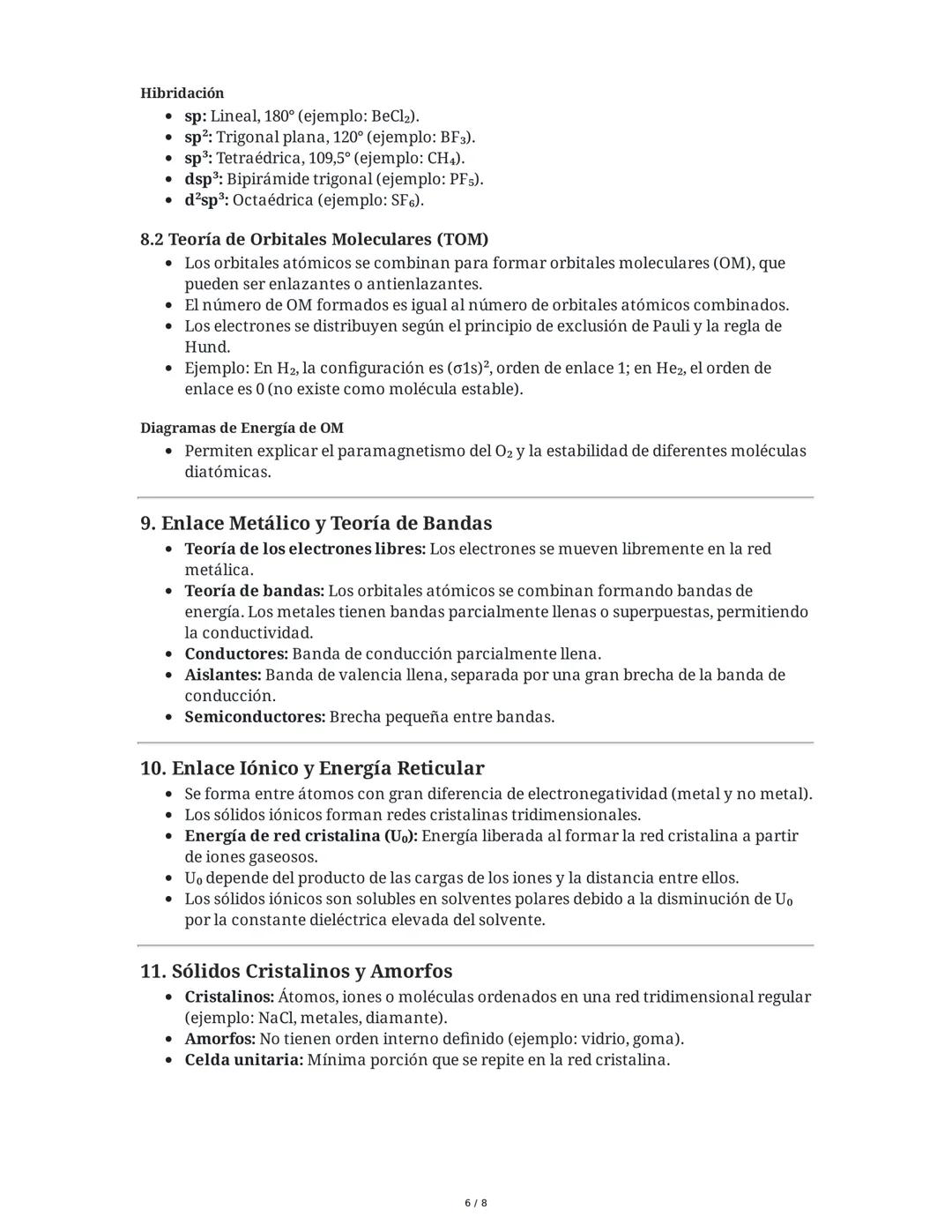 ## Química Inorgánica: Enlace Químico
### 1. Introducción al Enlace Químico
Los enlaces químicos son las fuerzas interatómicas que mantien